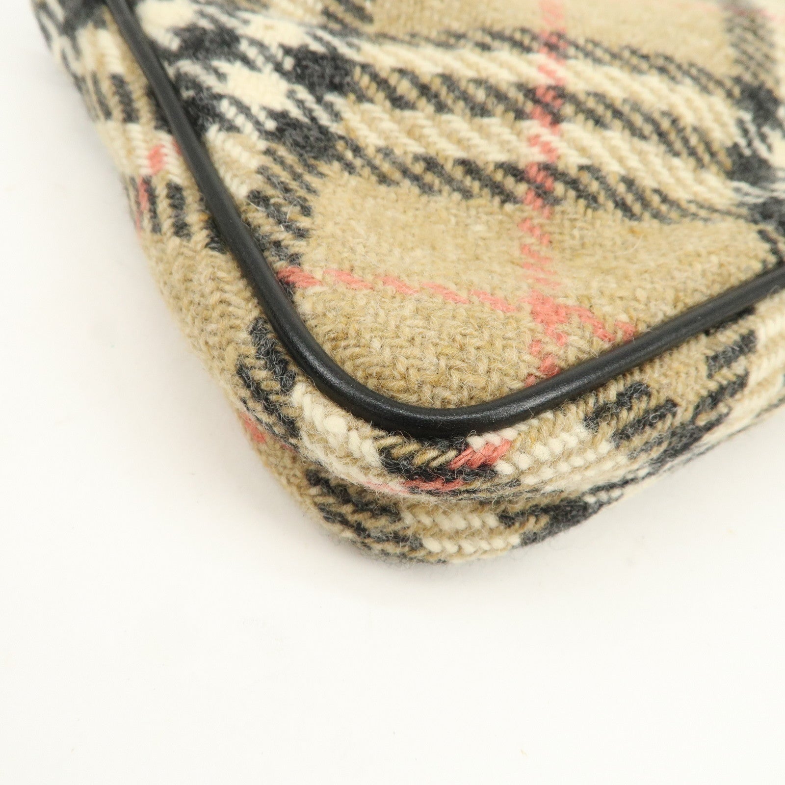 BURBERRY Nova Plaid Wool Leather Shoulder Bag Hand Bag Beige Black