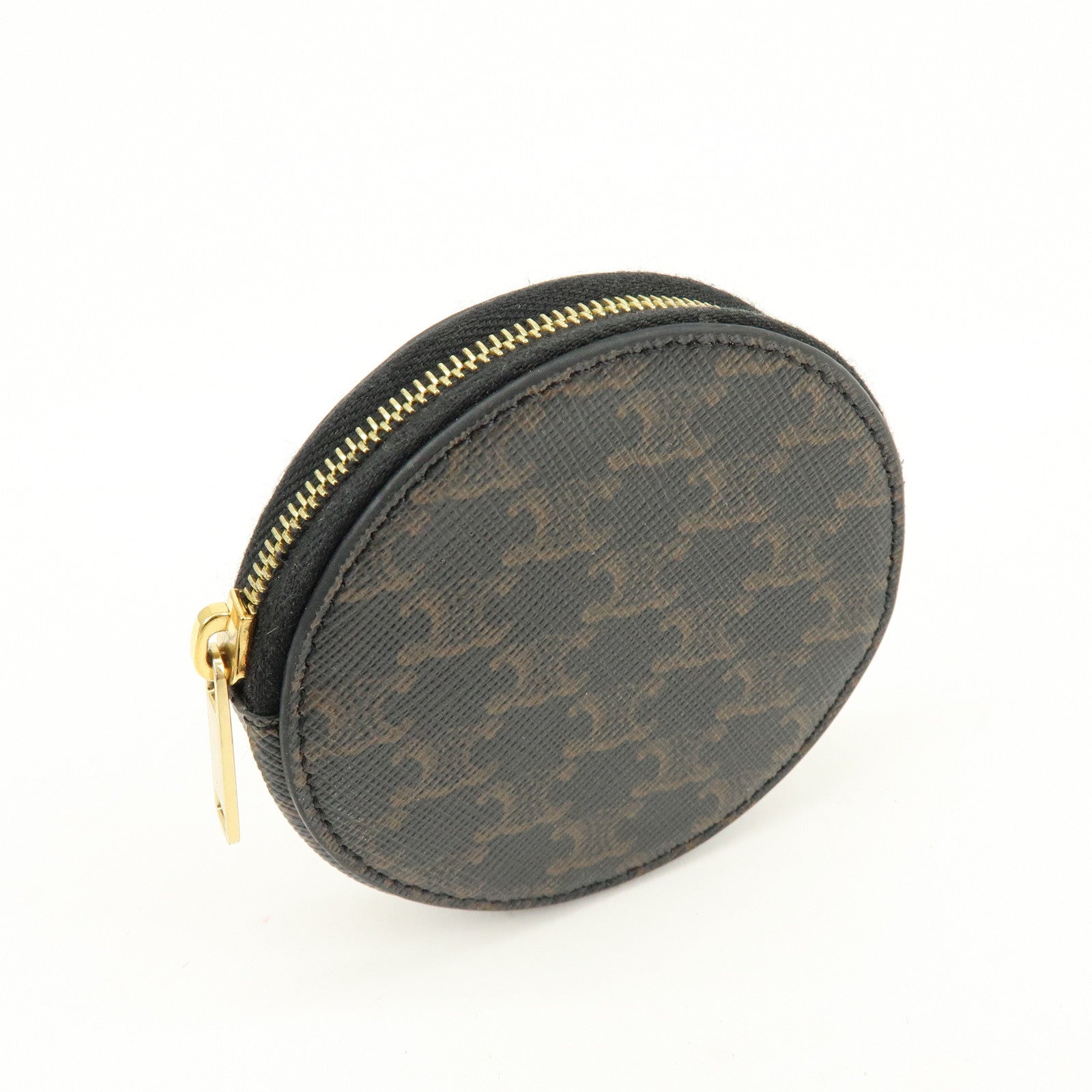 CELINE Triomphe PVC Leather Coin Case Coin Wallet Black Brown