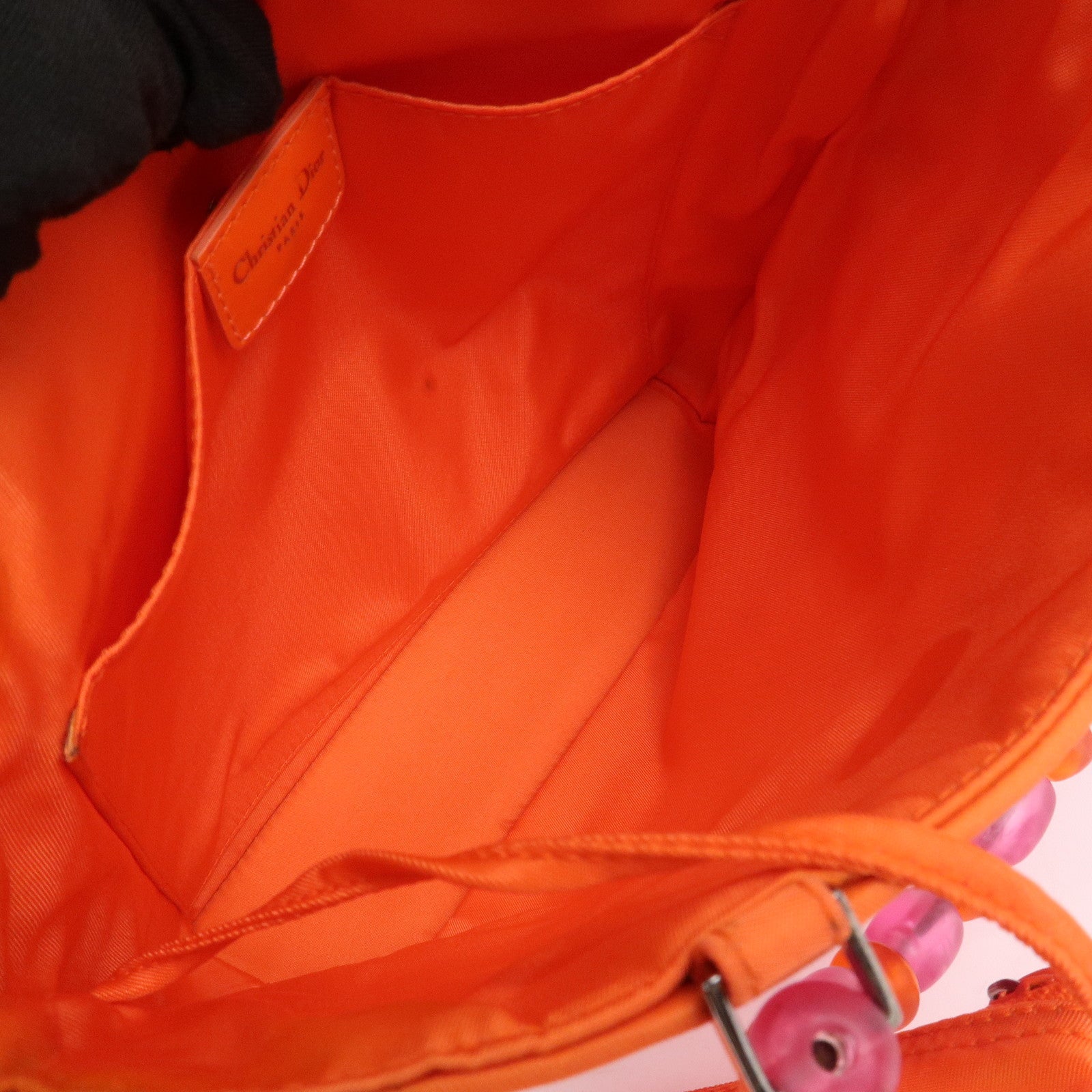 Christian Dior Malice Pearl Logo Nylon Hand Bag Pink Orange