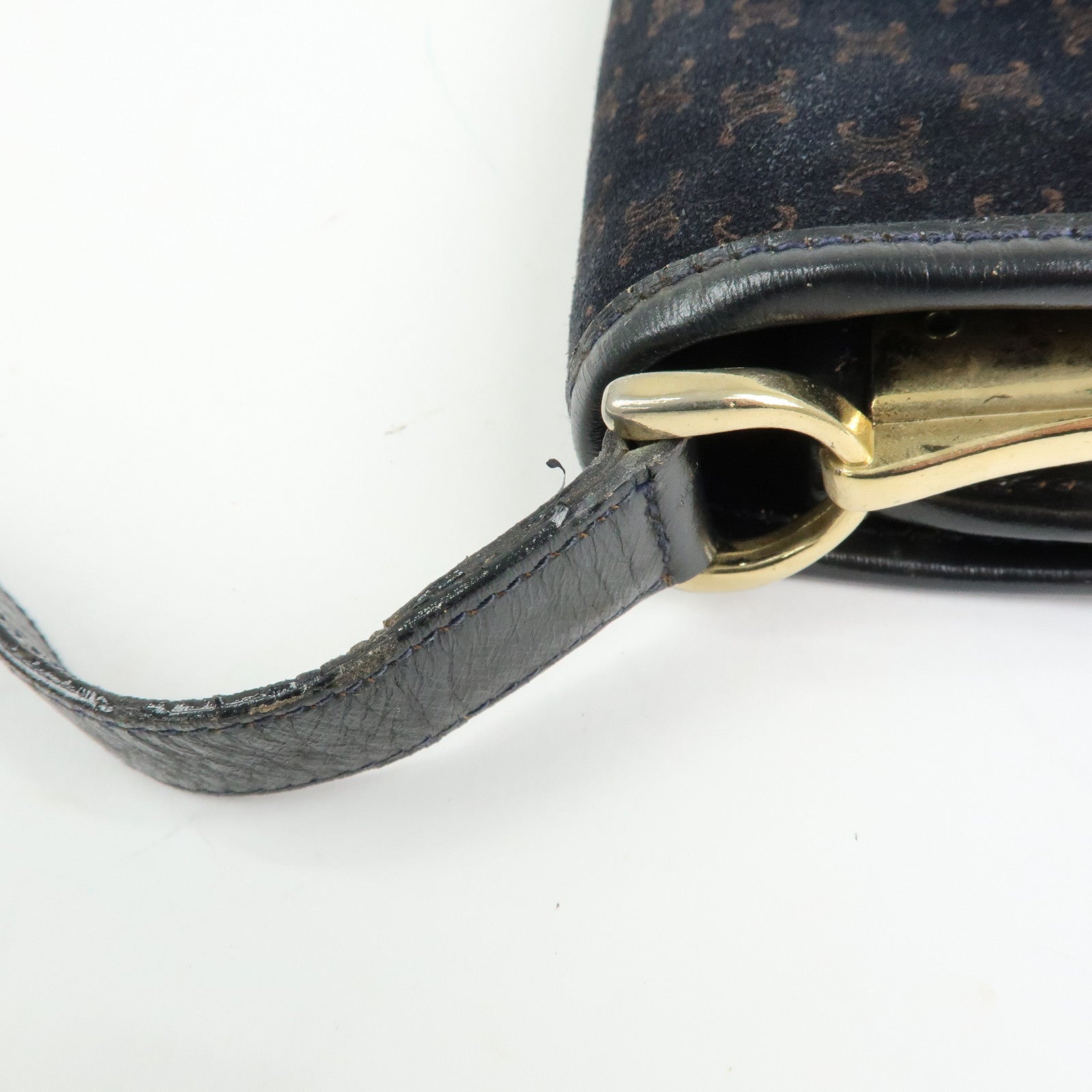 CELINE Macadam Suede Leather Shoulder Hand Bag Bag Navy