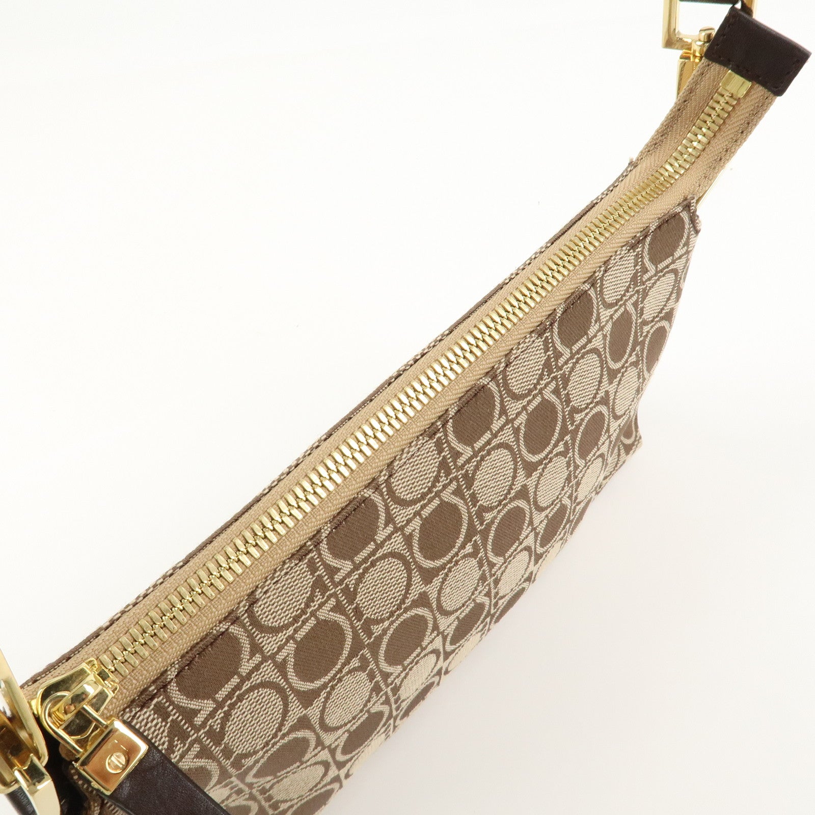 Ferragamo Gancini Canvas Leather Shoulder Bag Hand Bag Brown