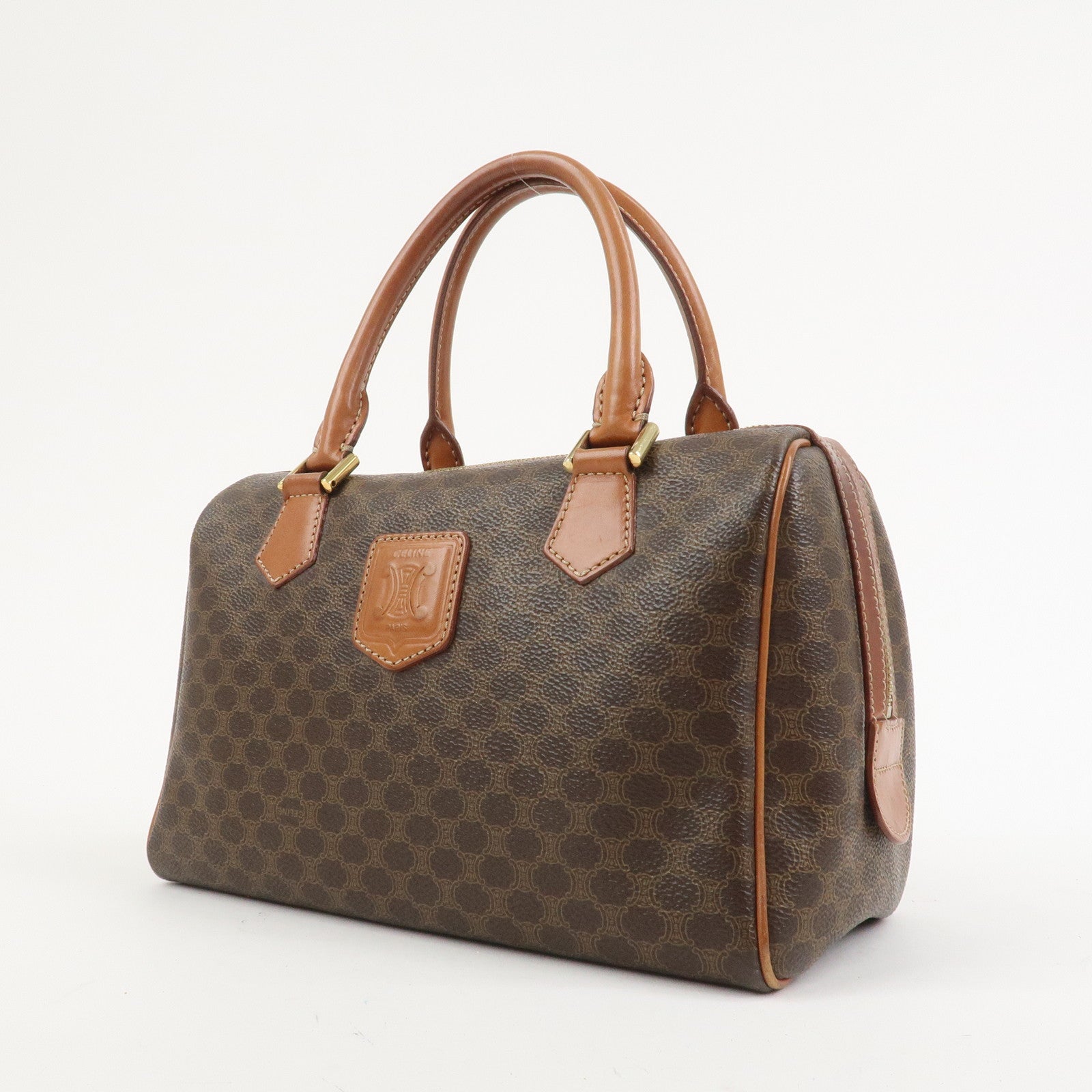 CELINE Macadam PVC Leather Boston Bag Hand Bag Brown