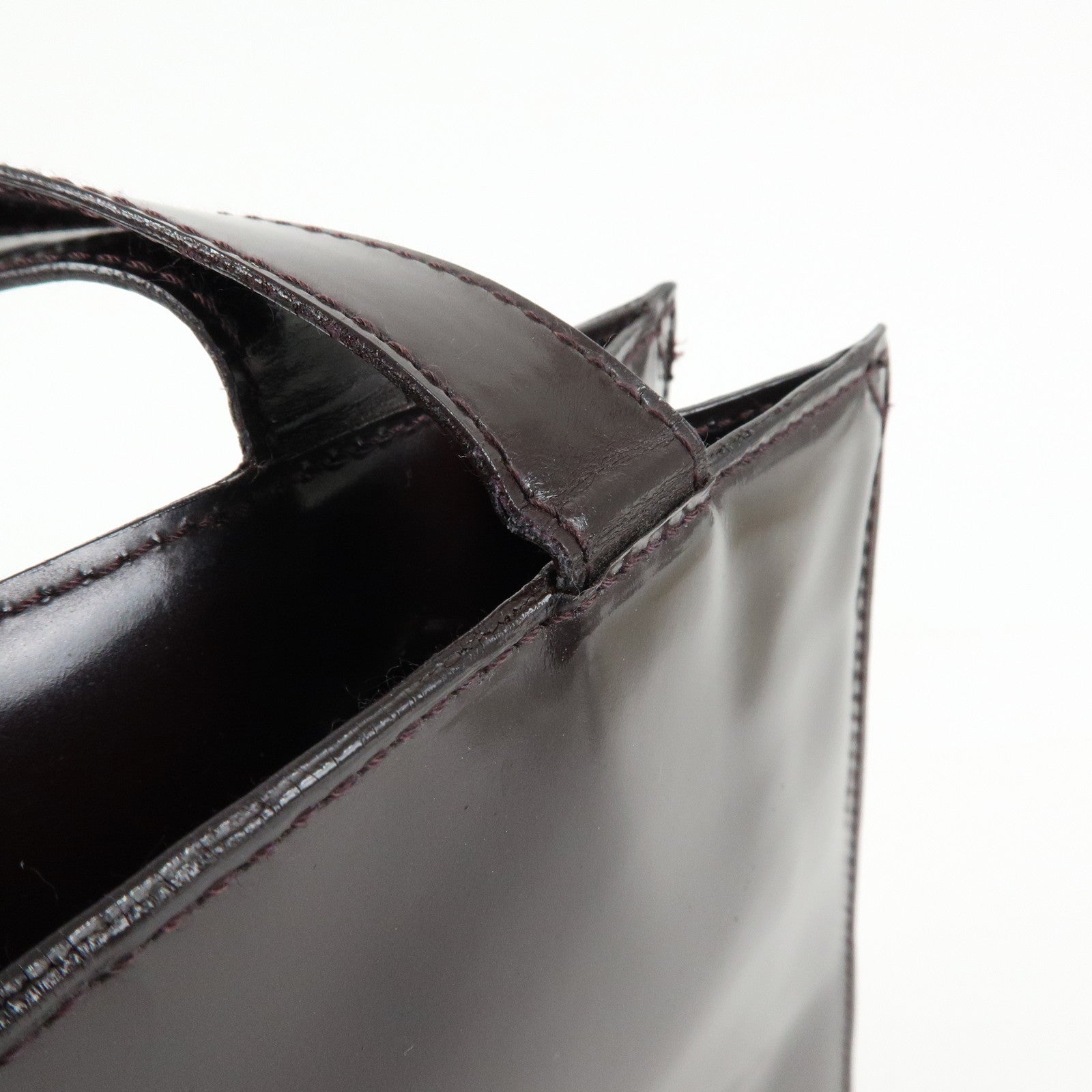 CHANEL Logo Patent Leather Tote Bag Shoulder Bag Brown