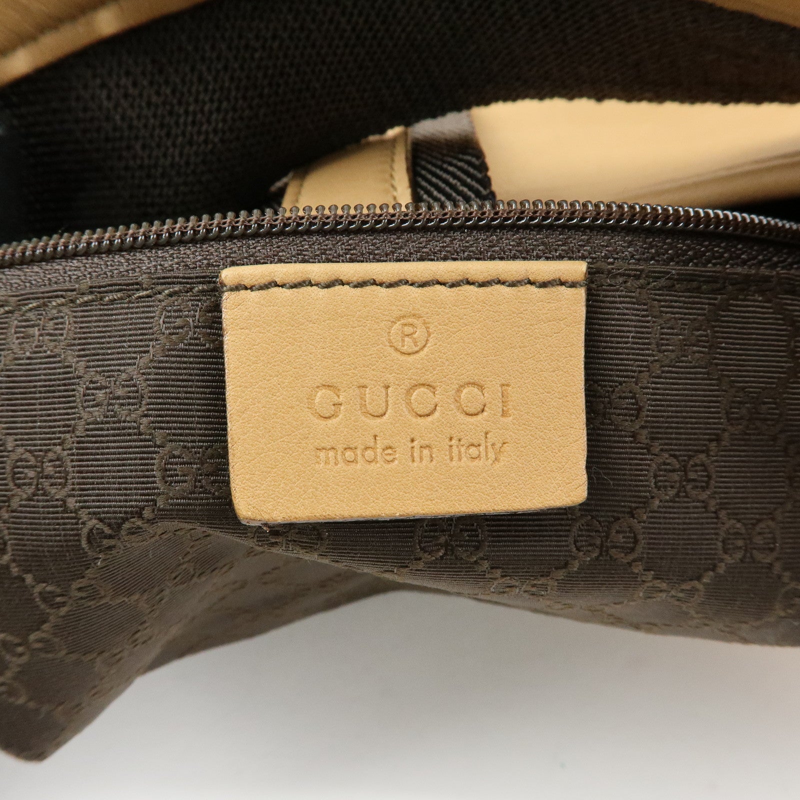 GUCCI Leather Canvas Shoulder Bag Hand Bag Beige Brown 92735