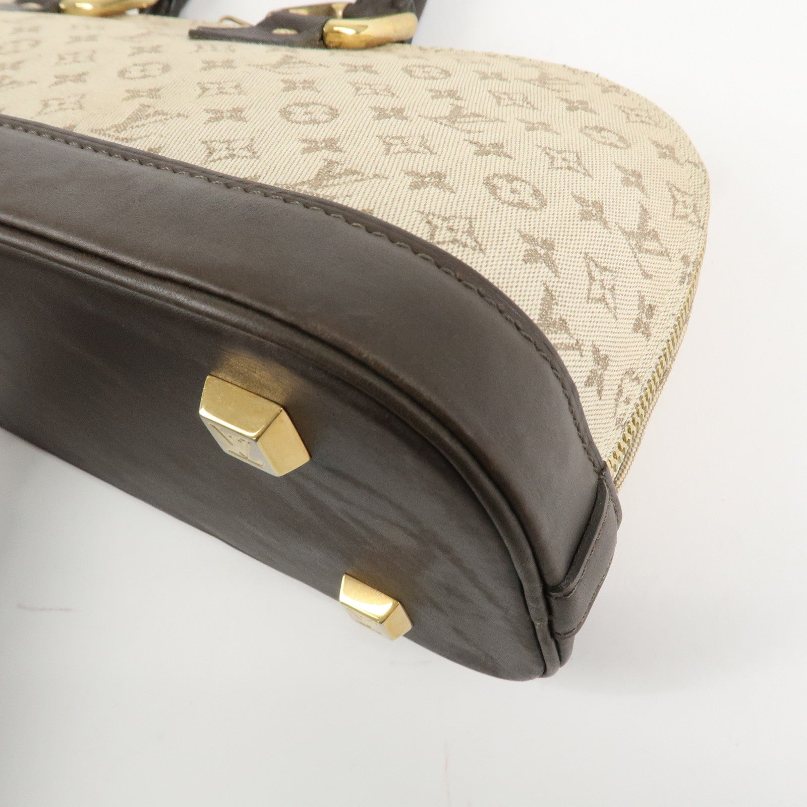 Louis Vuitton Monogram Mini Leather Canvas Hand Bag Khaki M92205 Used