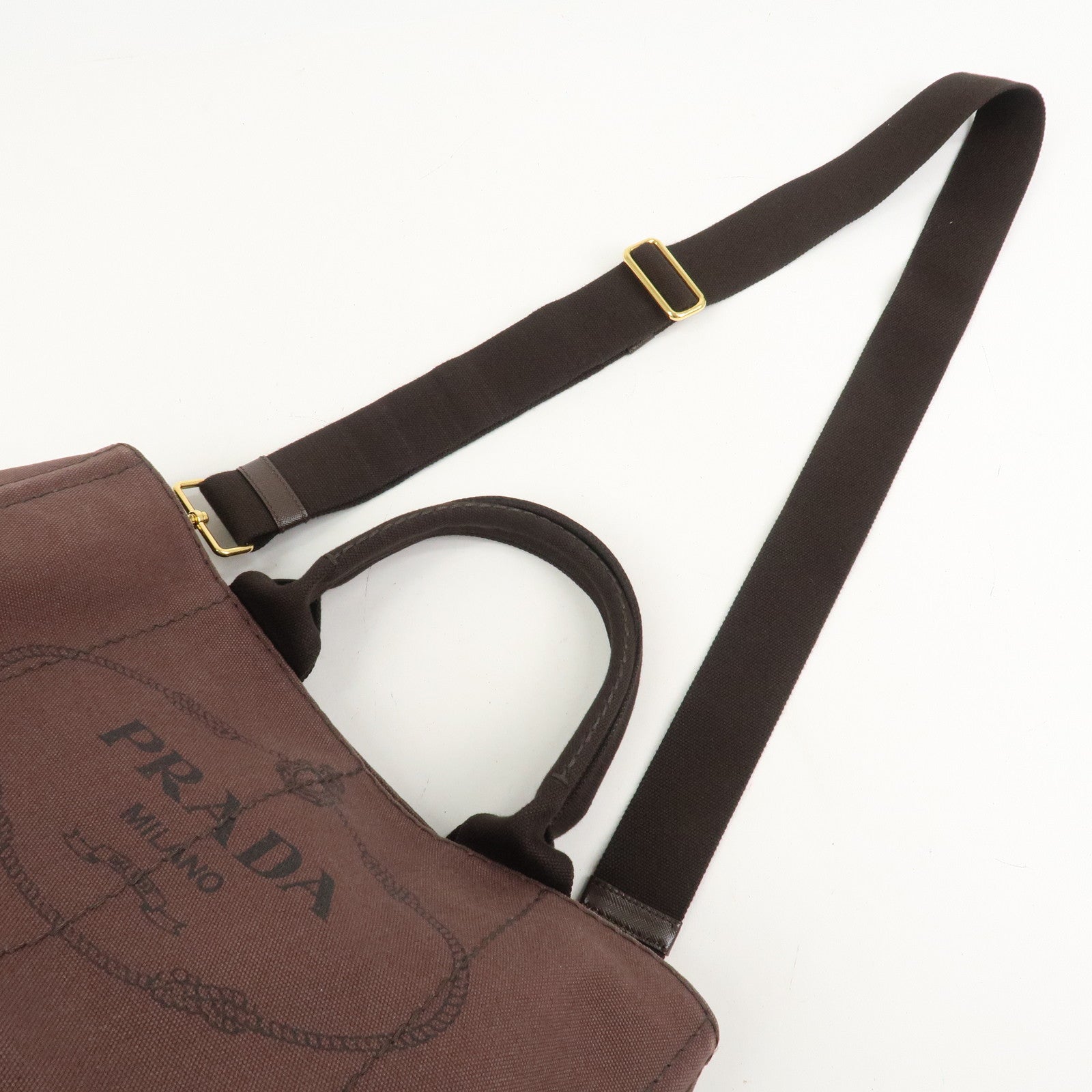 PRADA Logo Canapa 2Way Tote Bag Hand Bag Brown BN2642