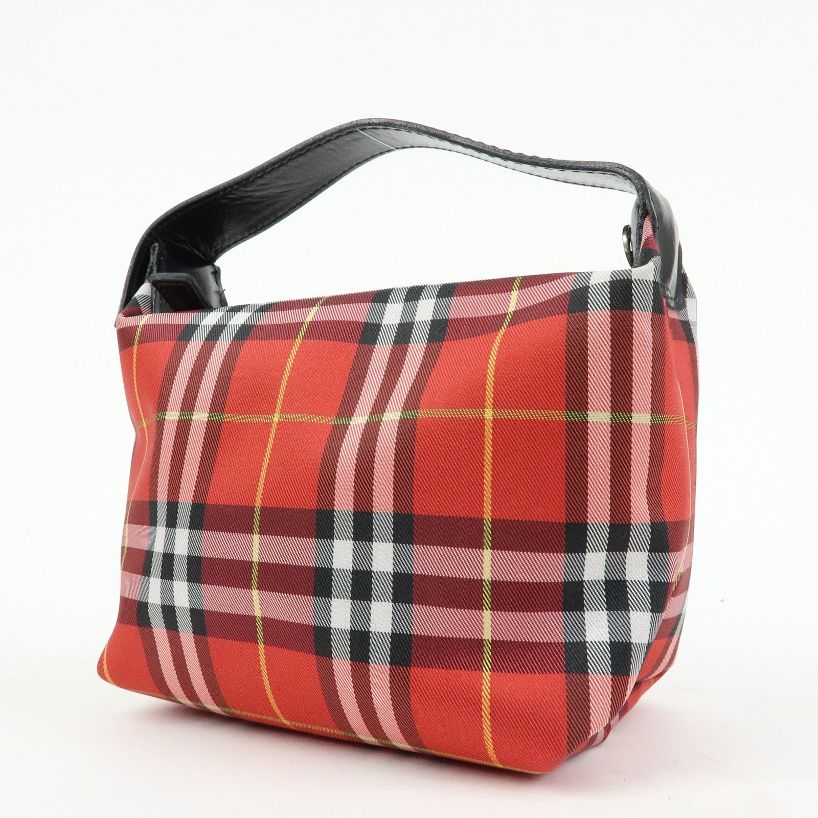 BURBERRY Canvas Plaid Leather Mini Hand Bag Red