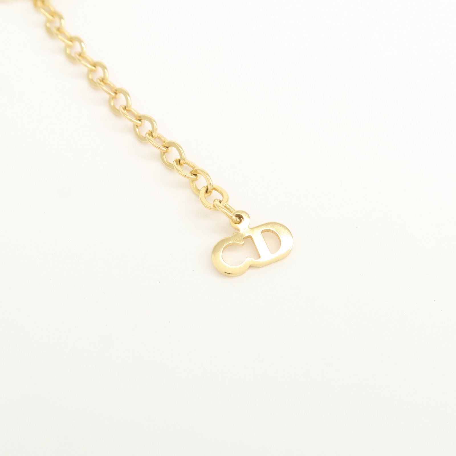 Christian Dior Logo Metal 1P Stone Necklace Choker Gold