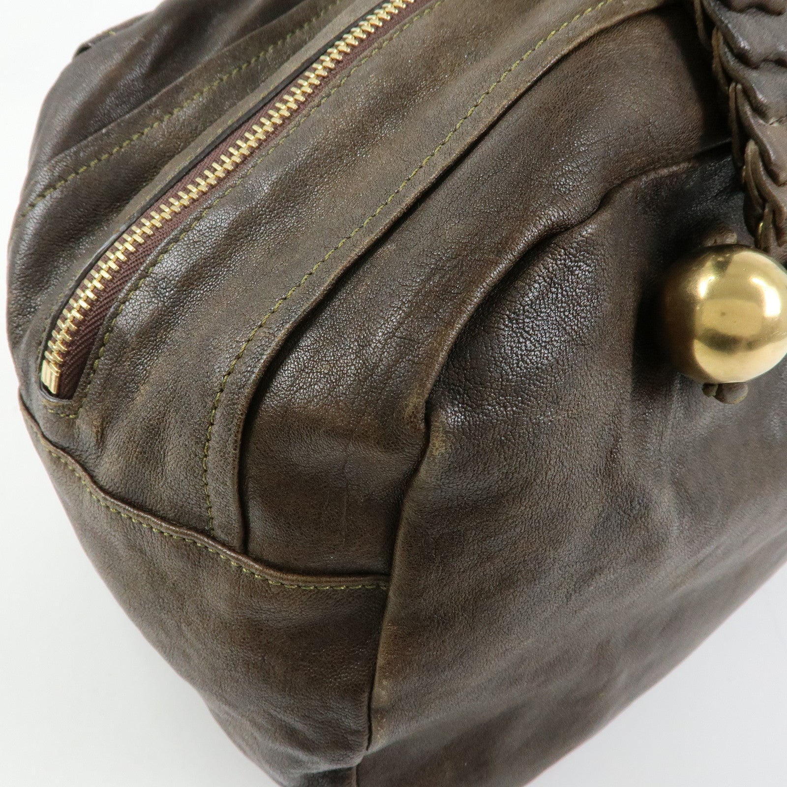 Chloe Leather Patent Leather Boston Bag Shoulder Bag Dark Brown