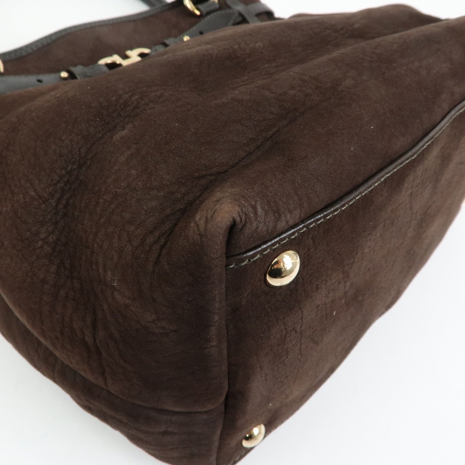 Ferragamo Gancini Suede Leather Tote Bag Hand Bag Brown