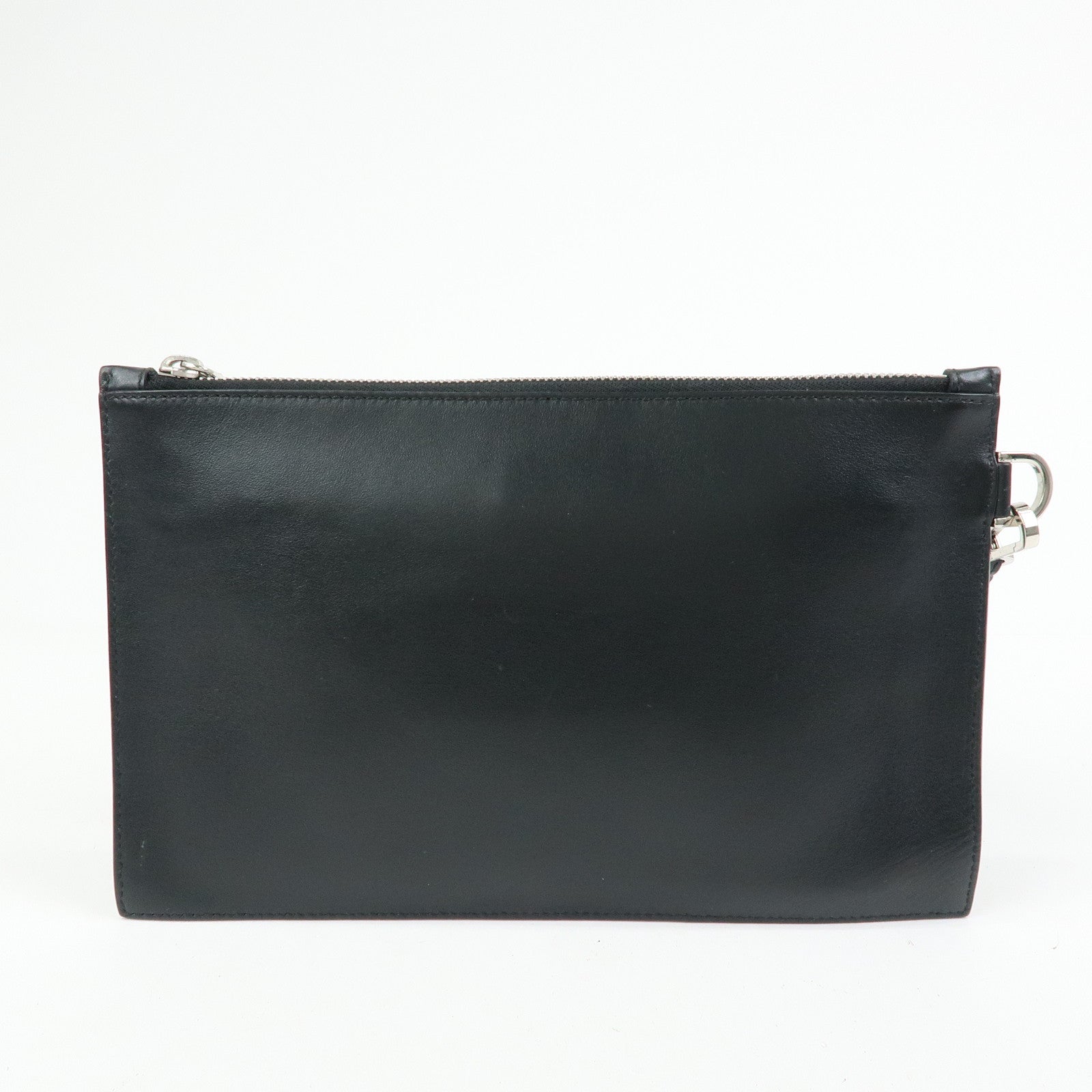 VERSACE Logo Leather Heart Wrist Bag Clutch Bag Black Multicolor