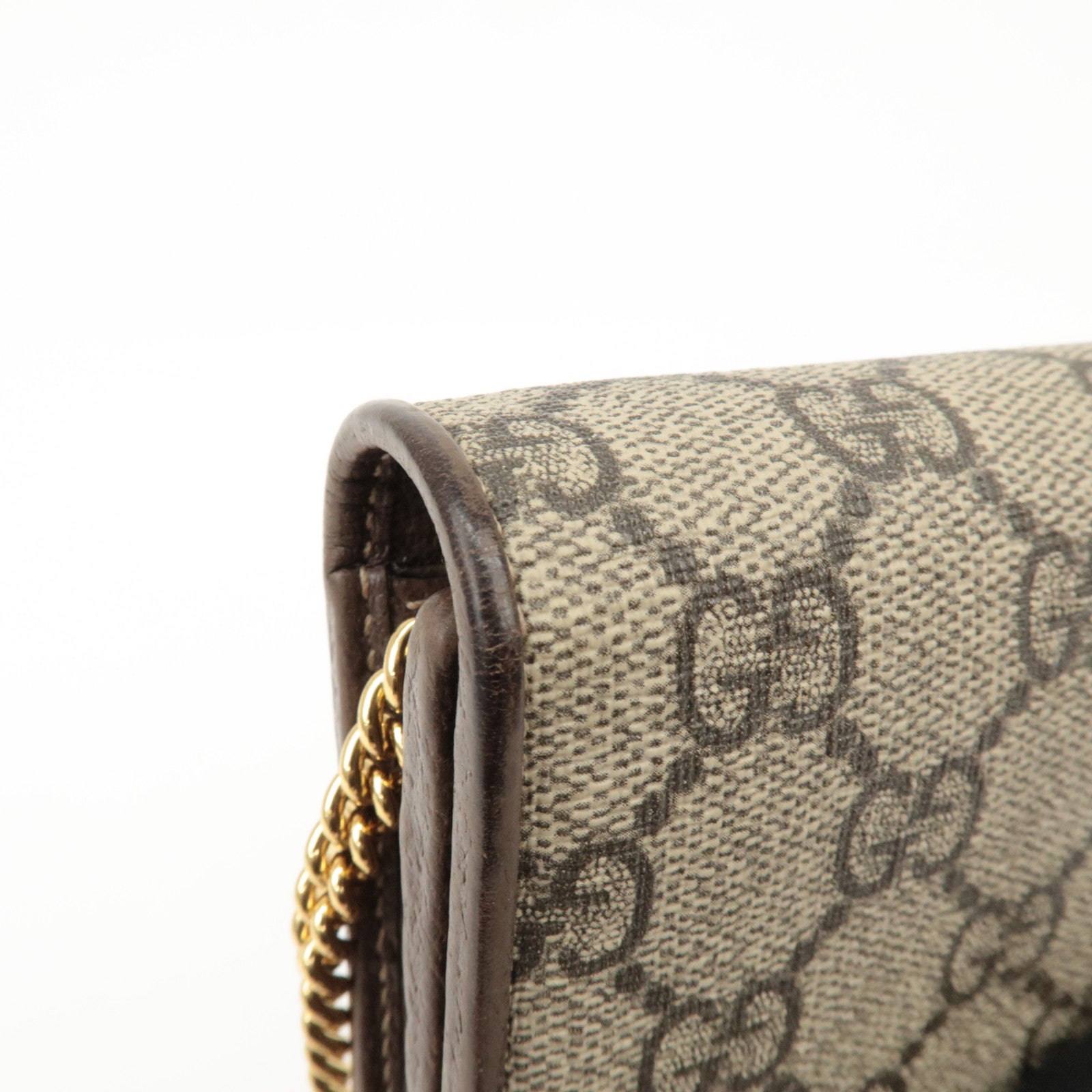 GUCCI Ophidia GG Supreme Leather Chain Wallet Beige Brown 546592 Used