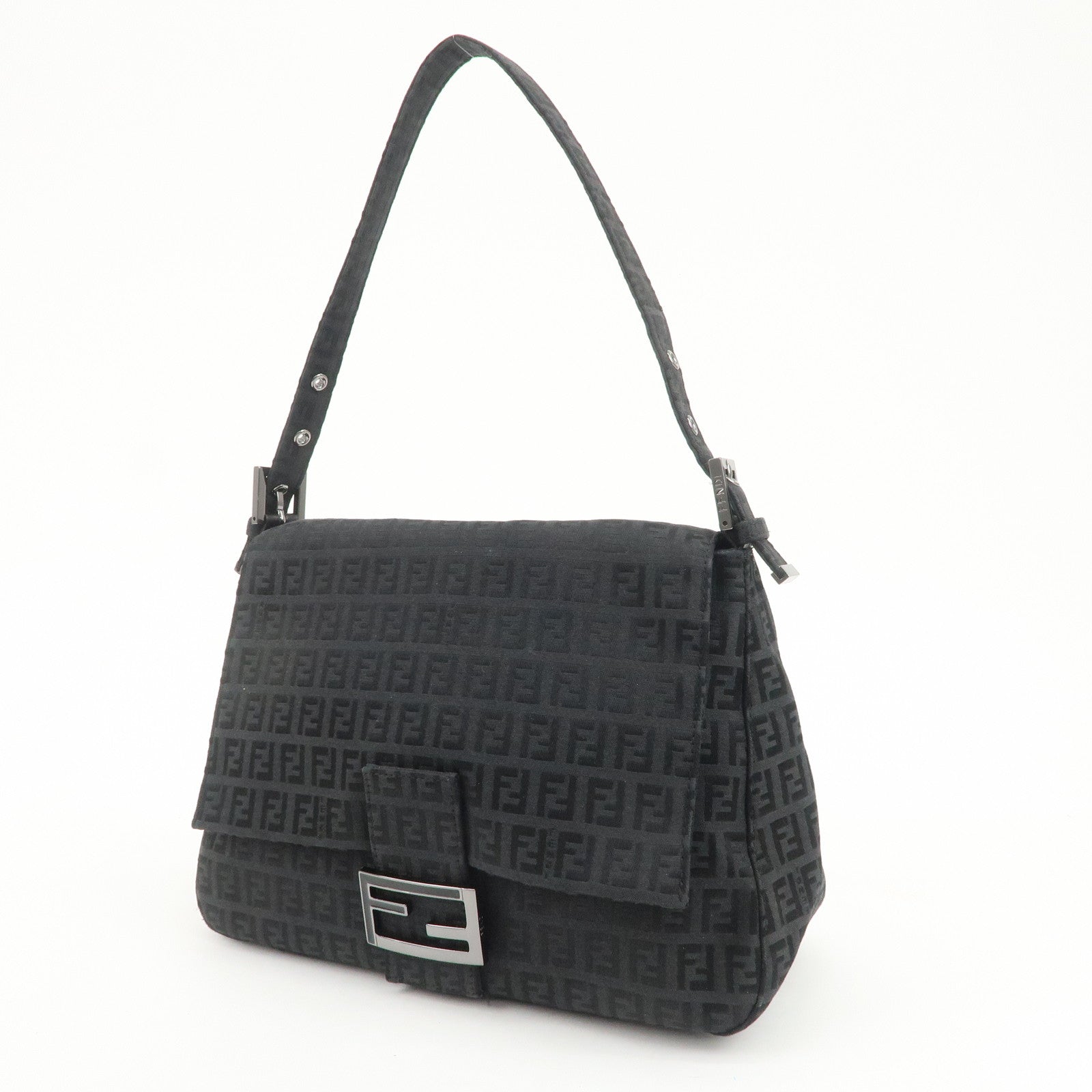 FENDI Mamma Baguette Zucchino Leather Canvas Shoulder Bag 8BR001