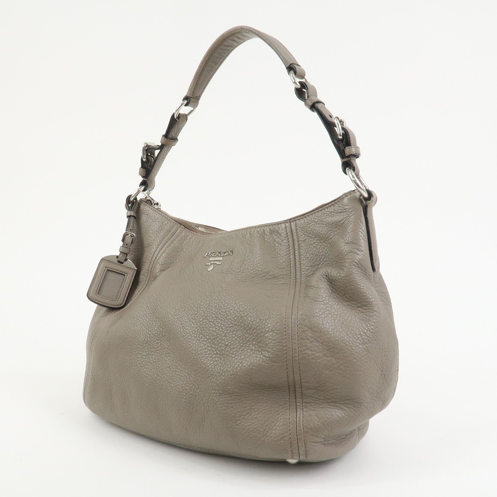 PRADA Leather Shoulder Bag Hand Bag Gray BR5096