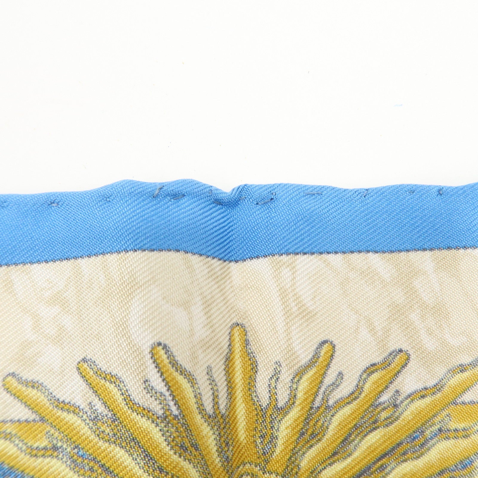 HERMES Petit Carre 40 Silk 100% GLORIA SOL Mini Scarf Beige Blue