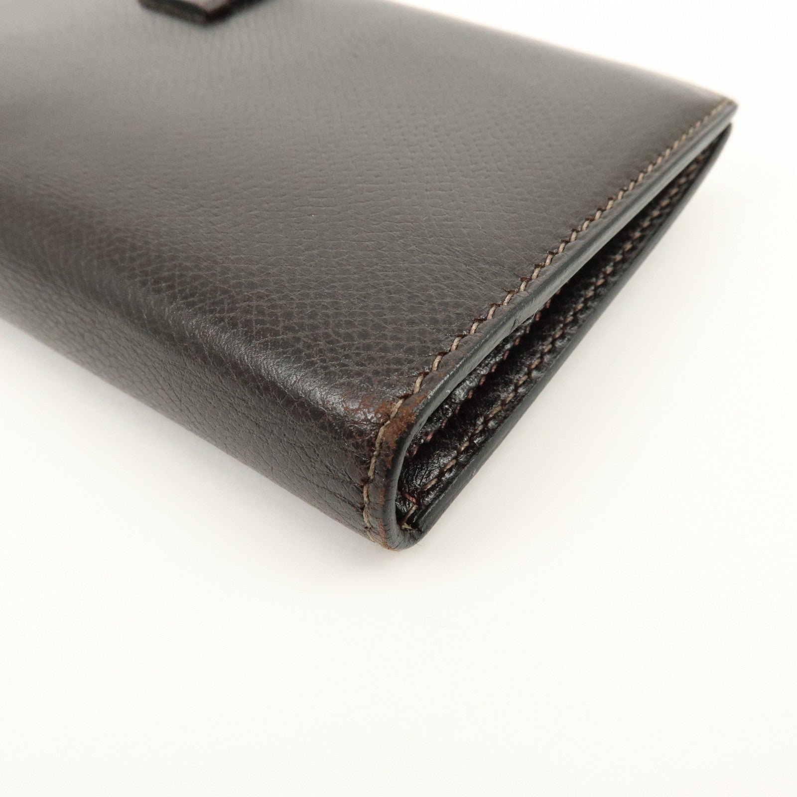 HERMES Béarn Classic Courchevel Long Wallet P Stamped Dark Brown