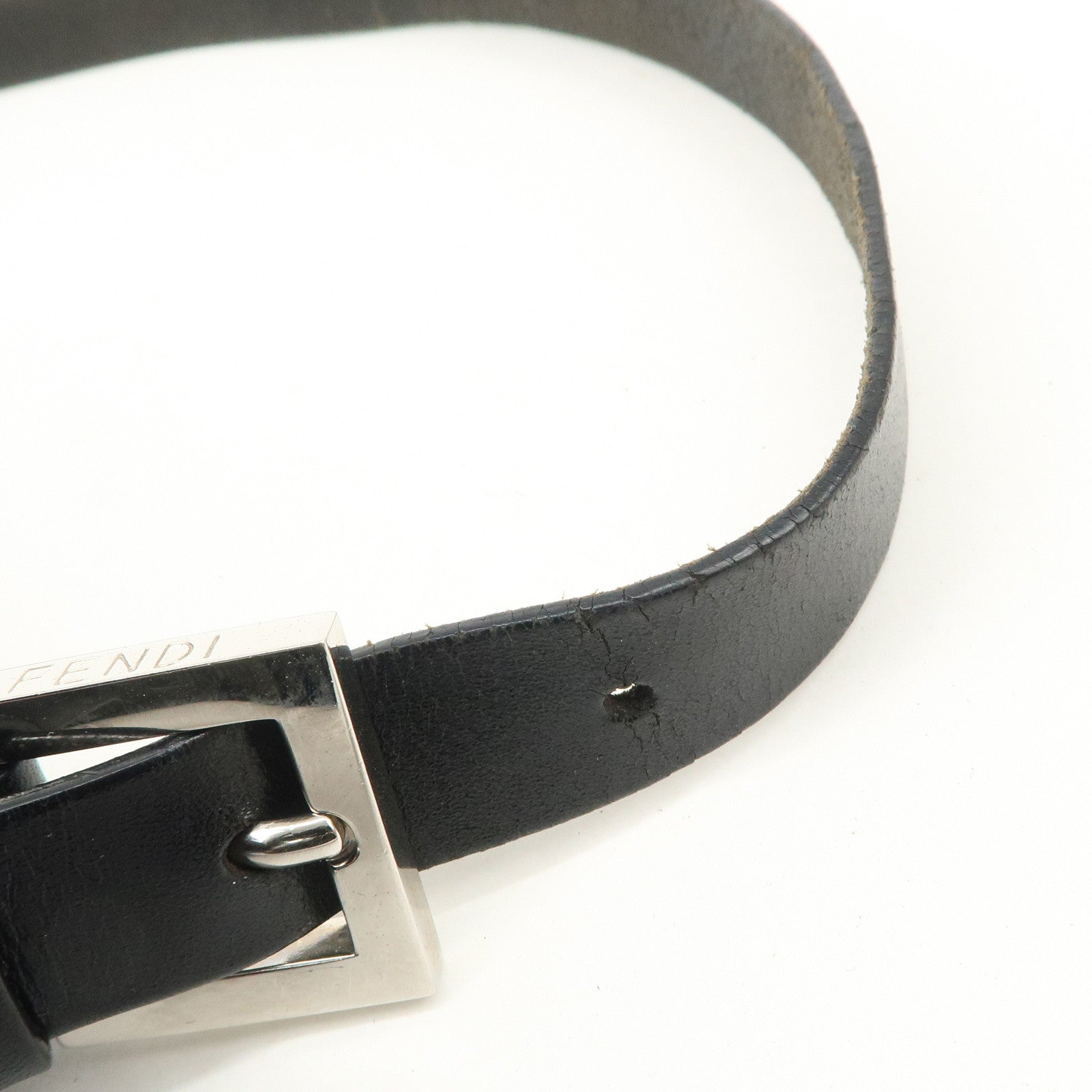 FENDI Mamma Baguette Leather Shoulder Bag Black 26325 Used