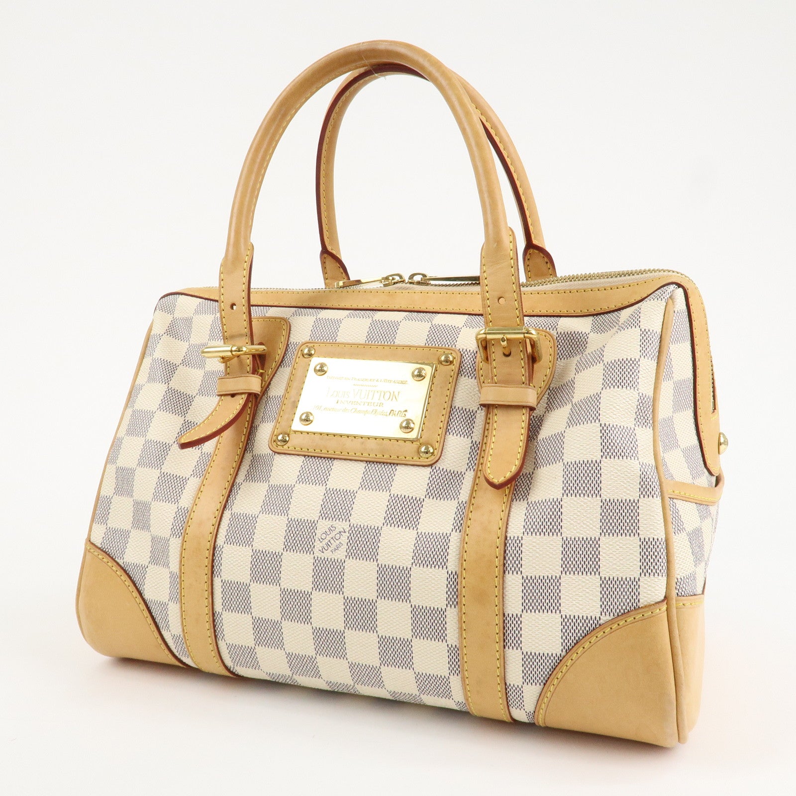 Louis Vuitton Damier Azur Leather Canvas Berkeley Hand Bag N52001 Used