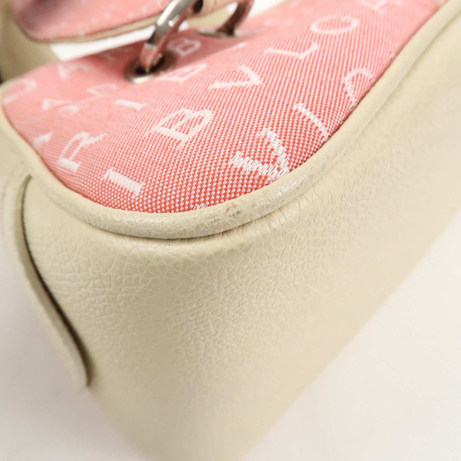 BVLGARI Logo Mania Canvas Leather Hand Bag Pink Ivory
