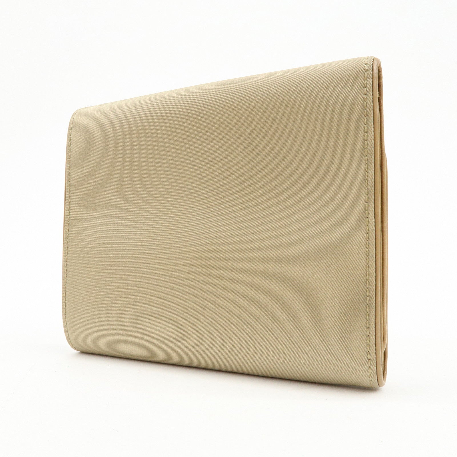 PRADA Logo Nylon Leather Compact Trifold Wallet Beige 1M0170