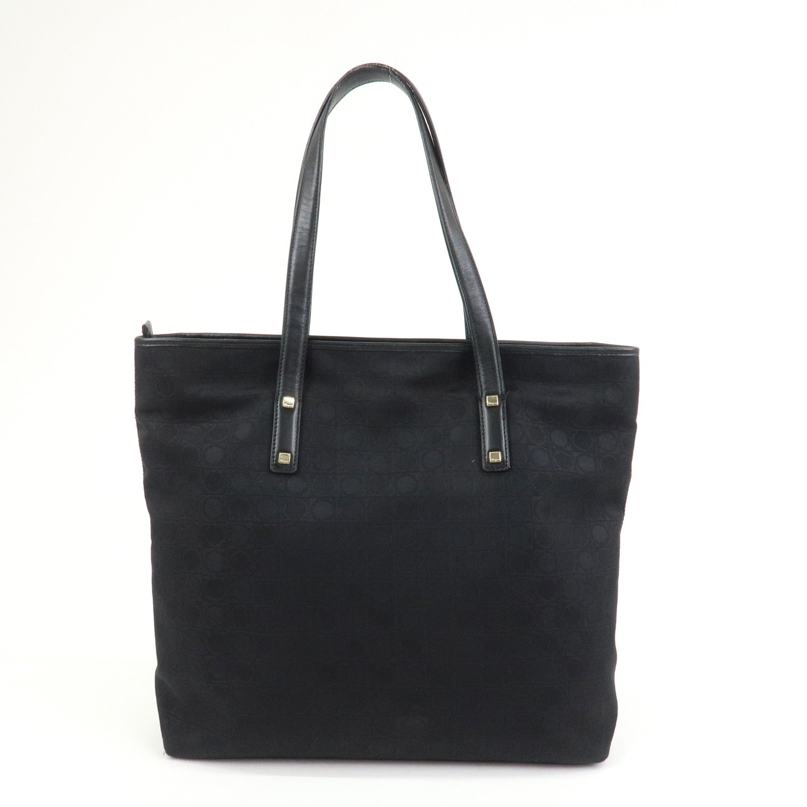 Ferragamo Gancini Canvas Leather Tote Bag Black AAU-21-2812