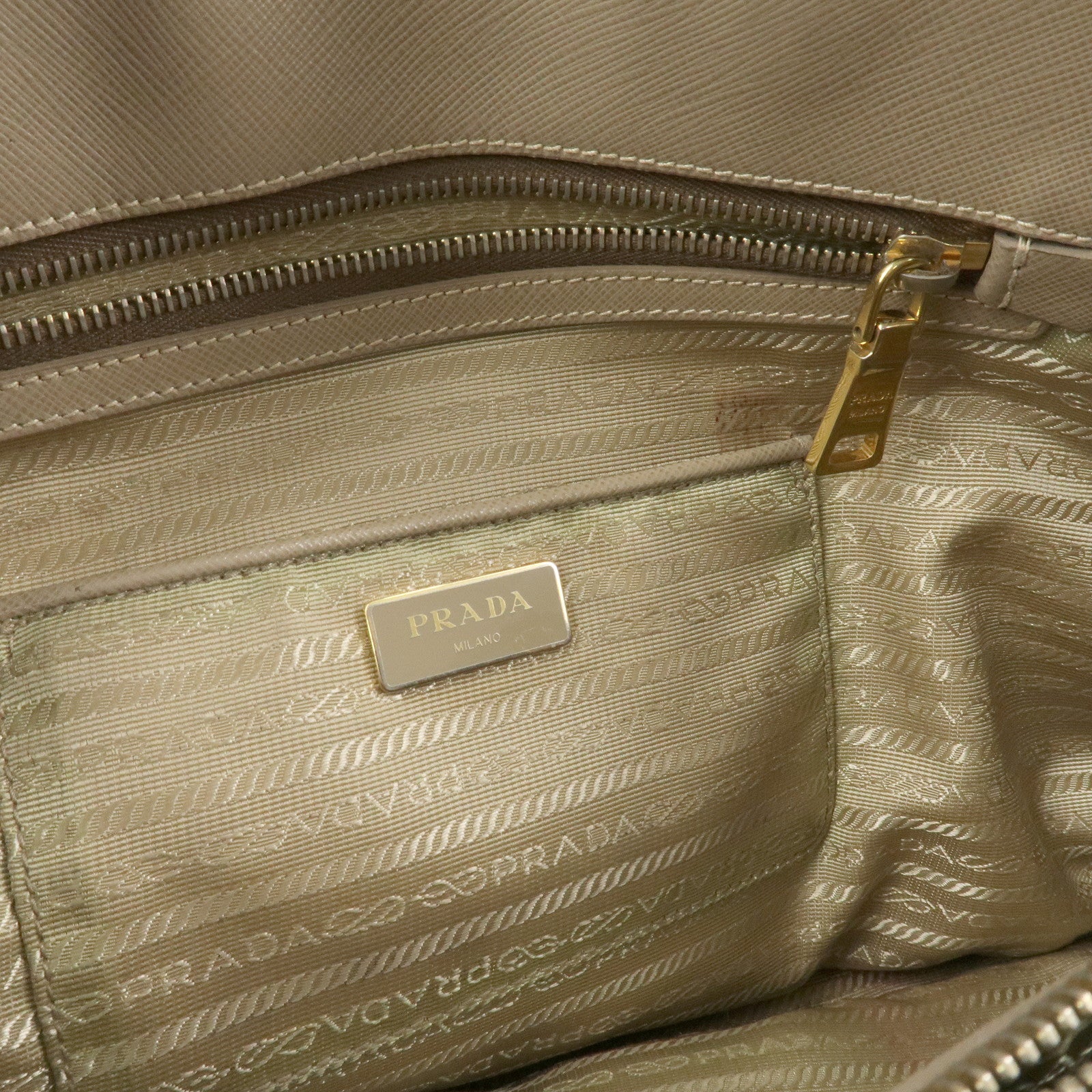 PRADA Triangle Logo Saffiano Leather Hand Bag Greige BL0812
