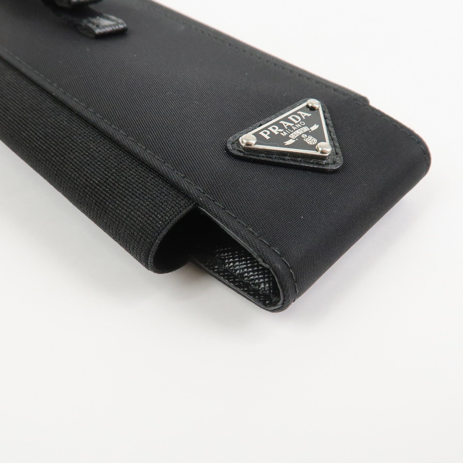 PRADA Triangle Logo Nylon Leather Phone Case Black 1ZT023