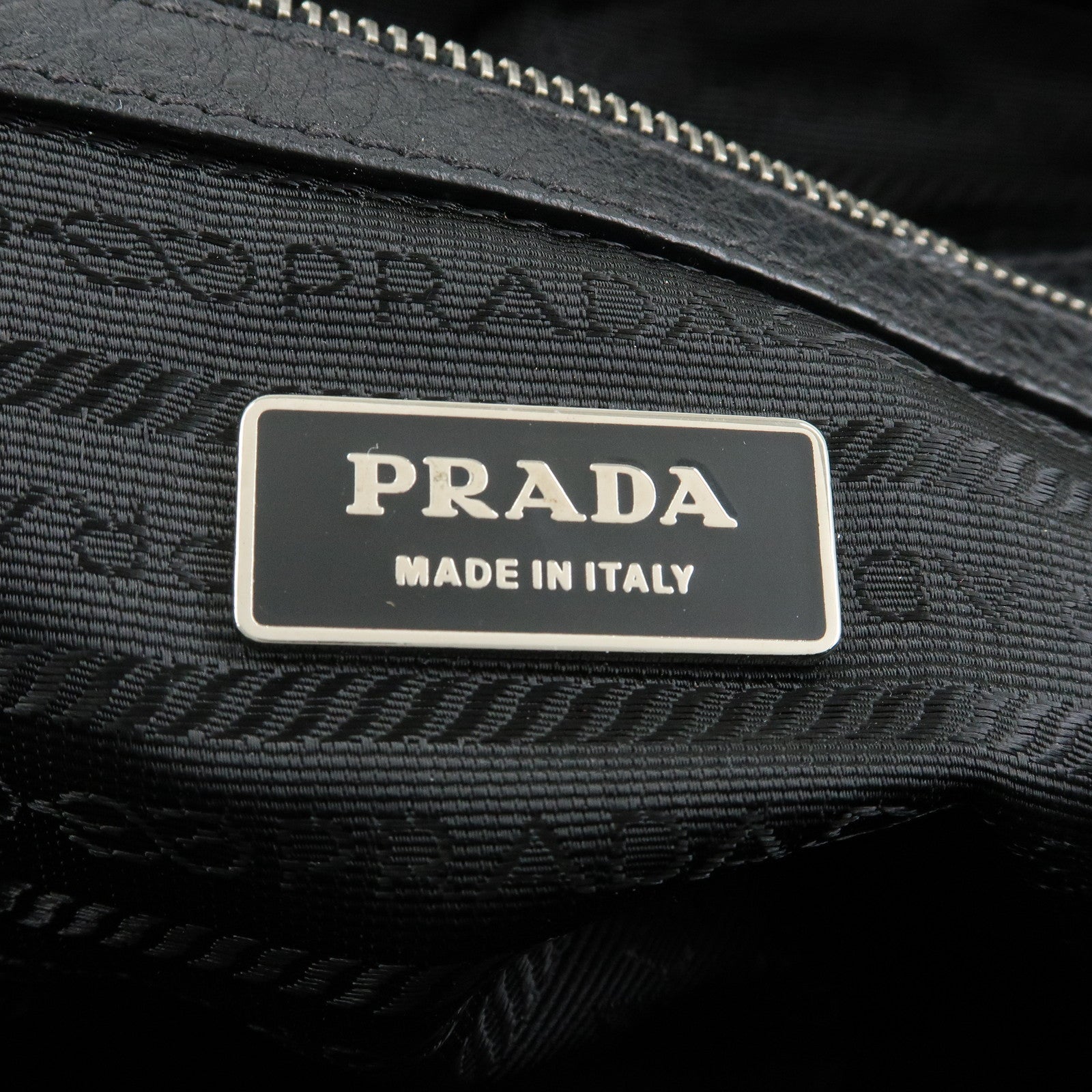PRADA Logo Leather Shoulder Bag Mini Boston Bag Black