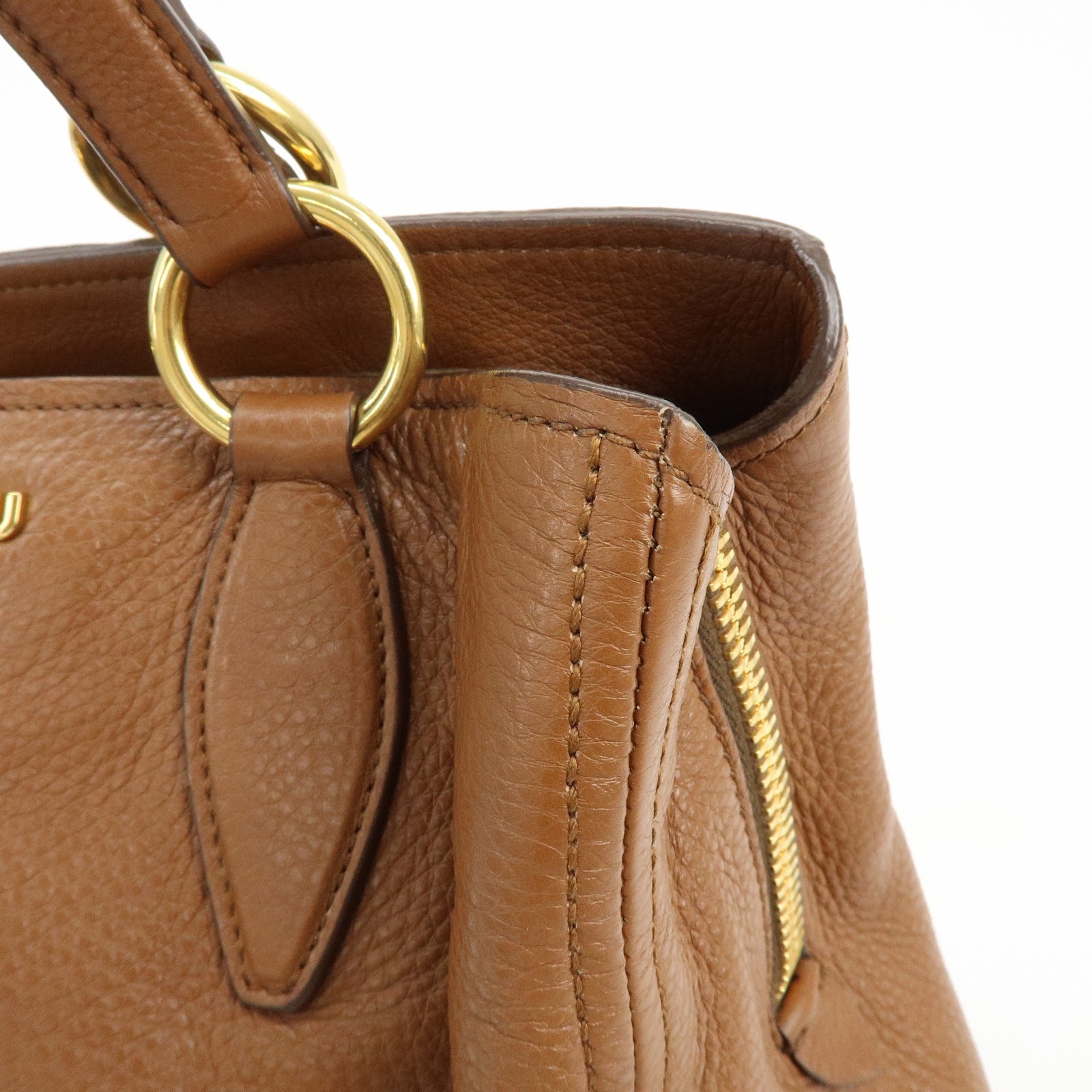 MIU MIU Madras Leather Tote Bag Shoulder Bag Brown