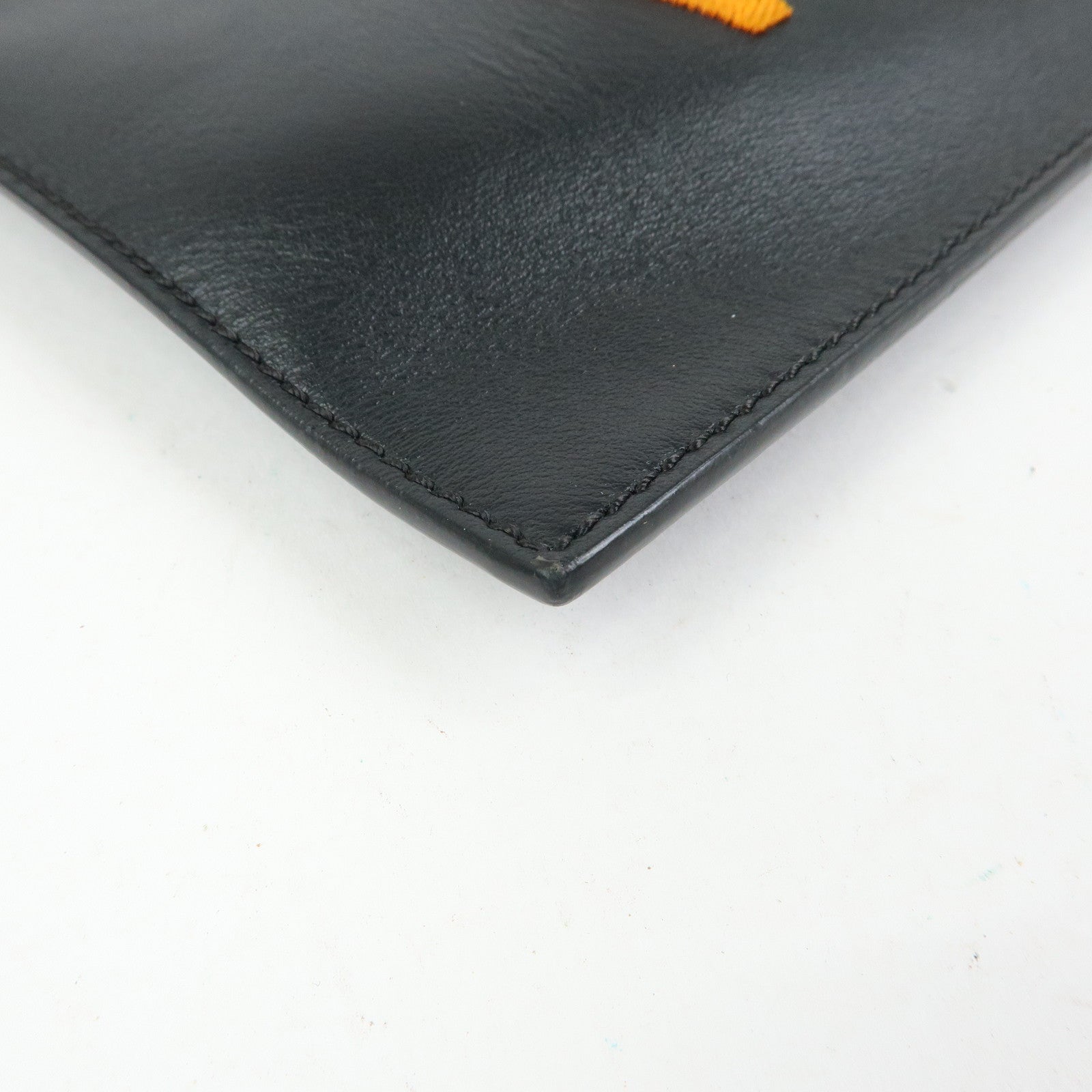 VERSACE Logo Leather Heart Wrist Bag Clutch Bag Black Multicolor
