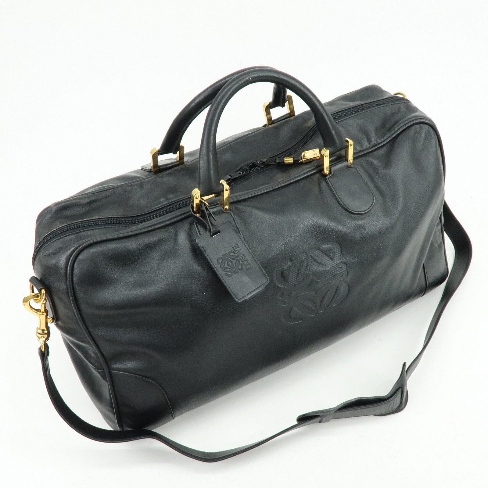 LOEWE Anagram Calf Leather 2Way Bag Boston Bag Black