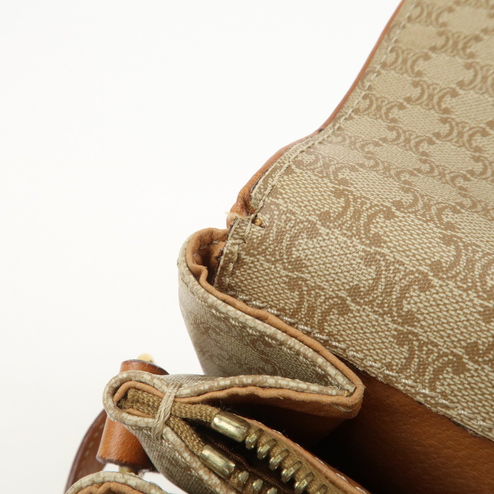 CELINE Macadam PVC Leather Shoulder Bag Crossbody Bag Beige Brown