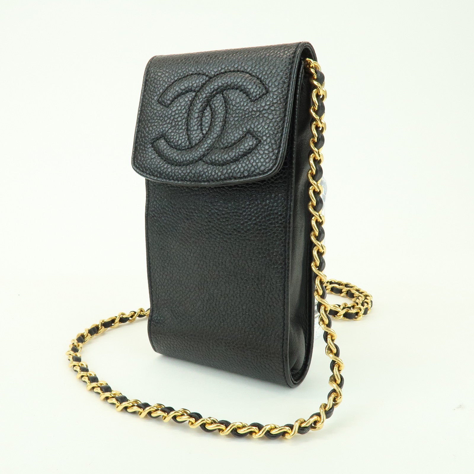 CHANEL COCO Mark Caviarskin Chain Shoulder Phone Case Black