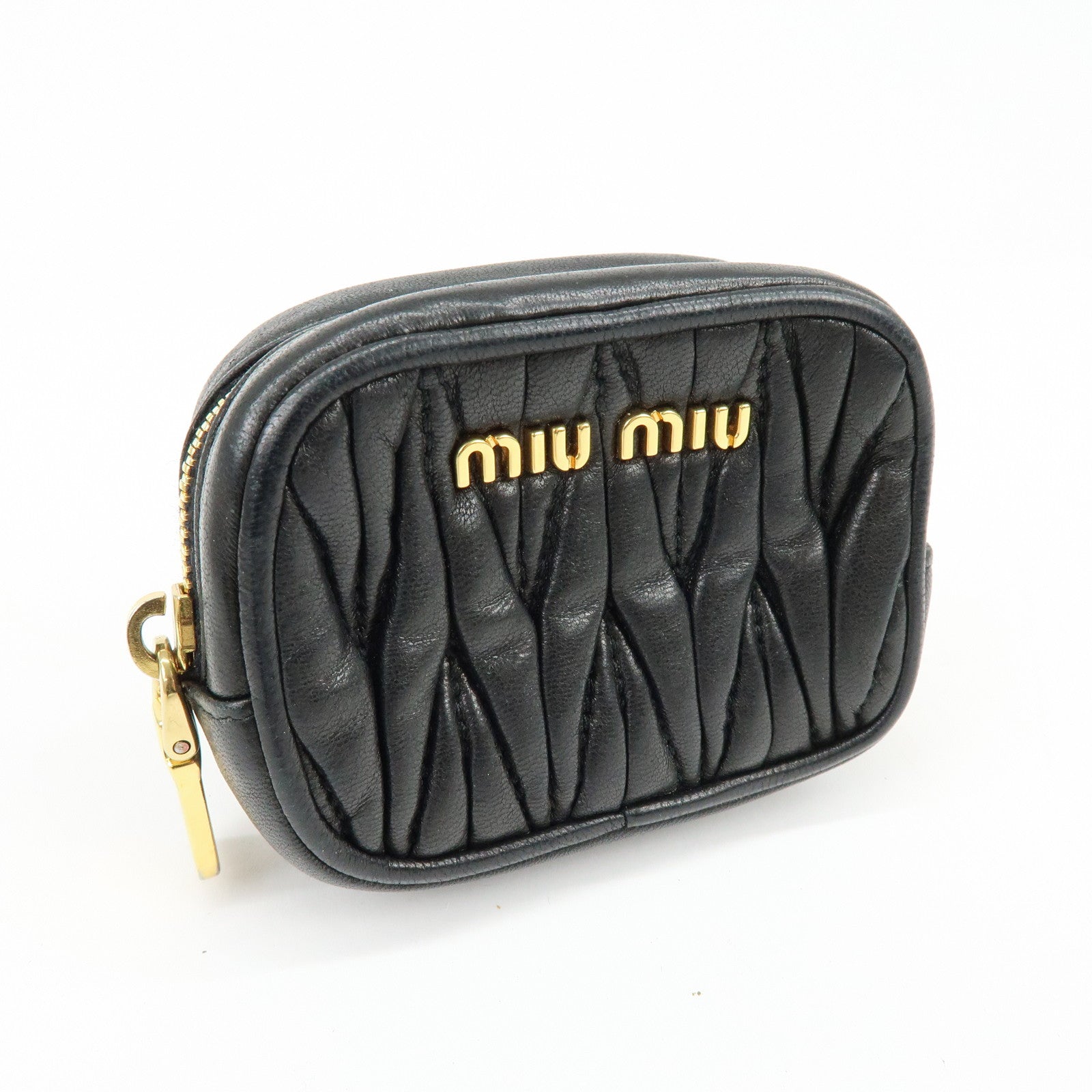 MIU MIU Nappa Leather Bag Charm Pouch Coin Case Black 5M1353