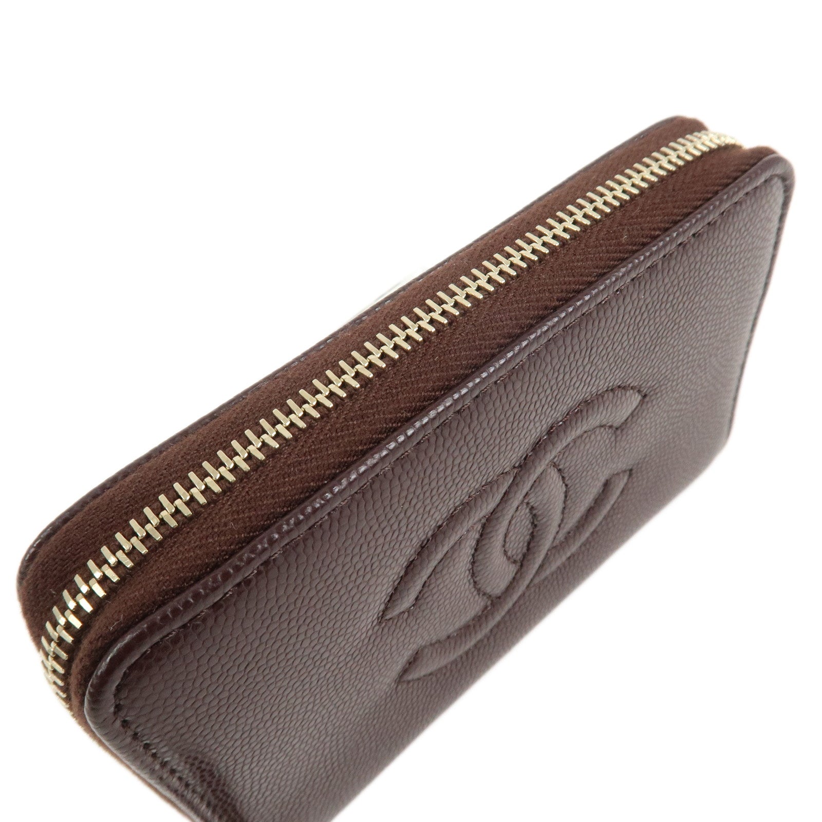 CHANEL COCO Mark Caviarskin Coin Case Brown AP4658