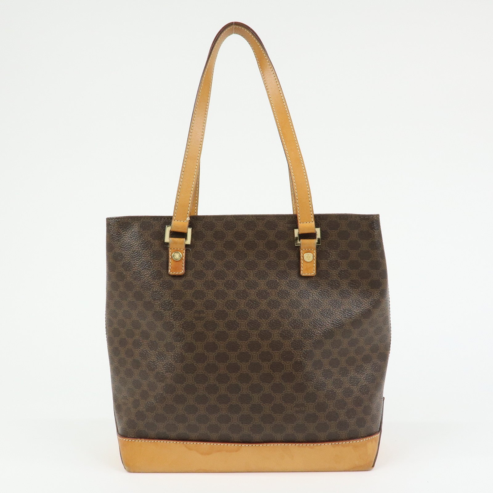 CELINE Macadam PVC Leather Tote Bag Hand Bag Shoulder Bag Brown