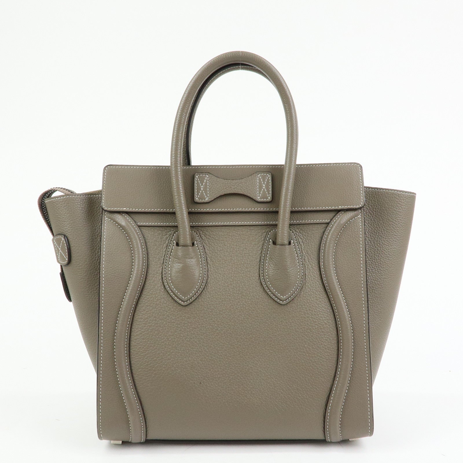 CELINE Luggage Micro Shopper Calf Leather Hand Bag Gray