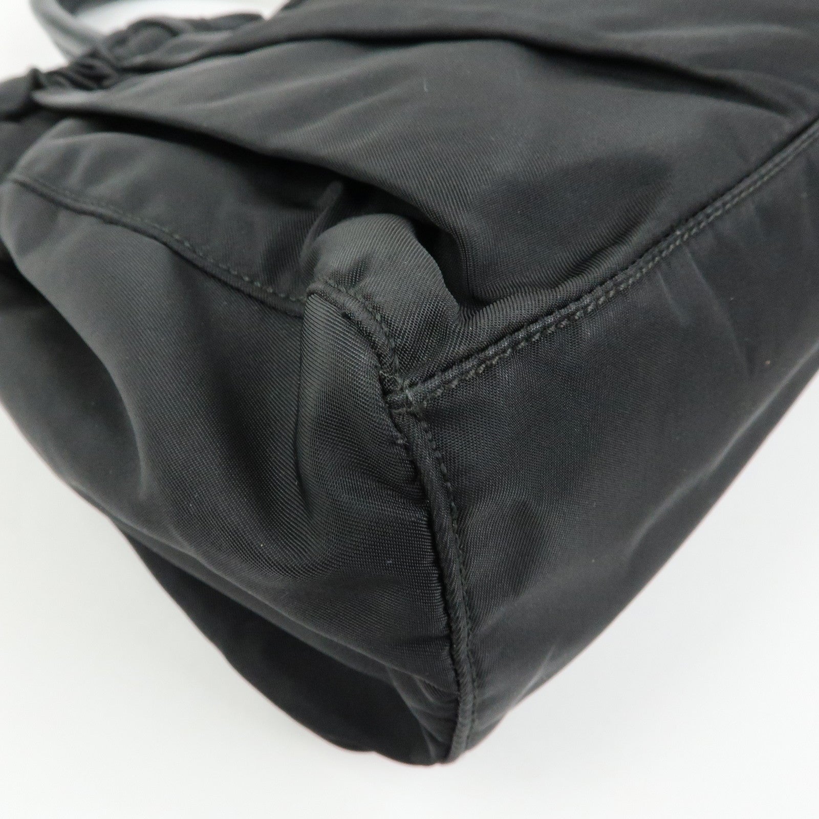 PRADA Triangle Logo Ribbon Nylon Leather 2Way Hand Bag Black BN1631