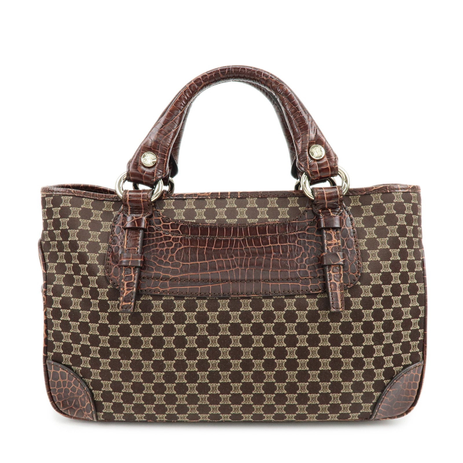 CELINE Macadam Embossed Leather Canvas Boogie Bag Hand Bag Brown