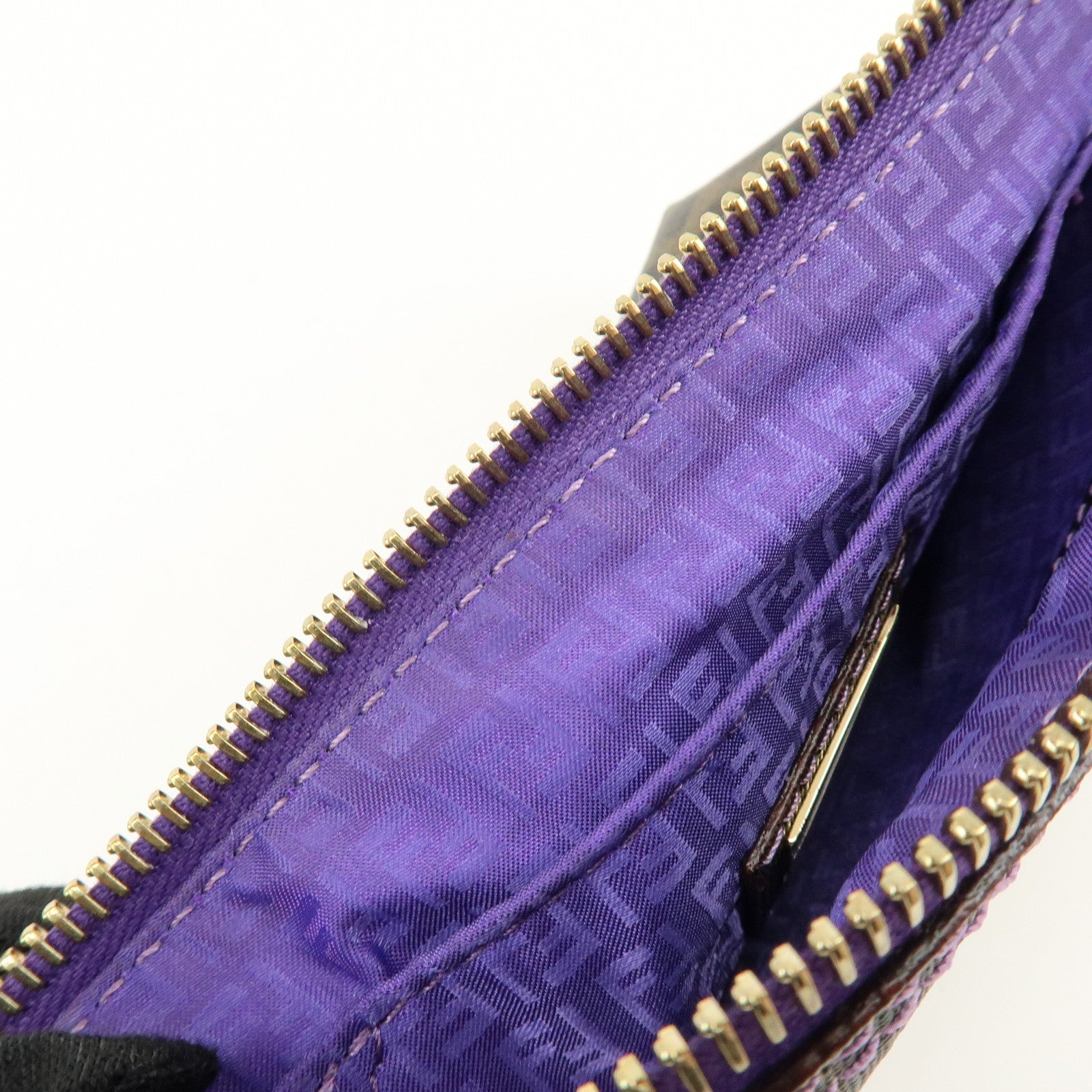 FENDI Zucca Print PVC Chain Accessory Pouch Brown Purple 8BR592