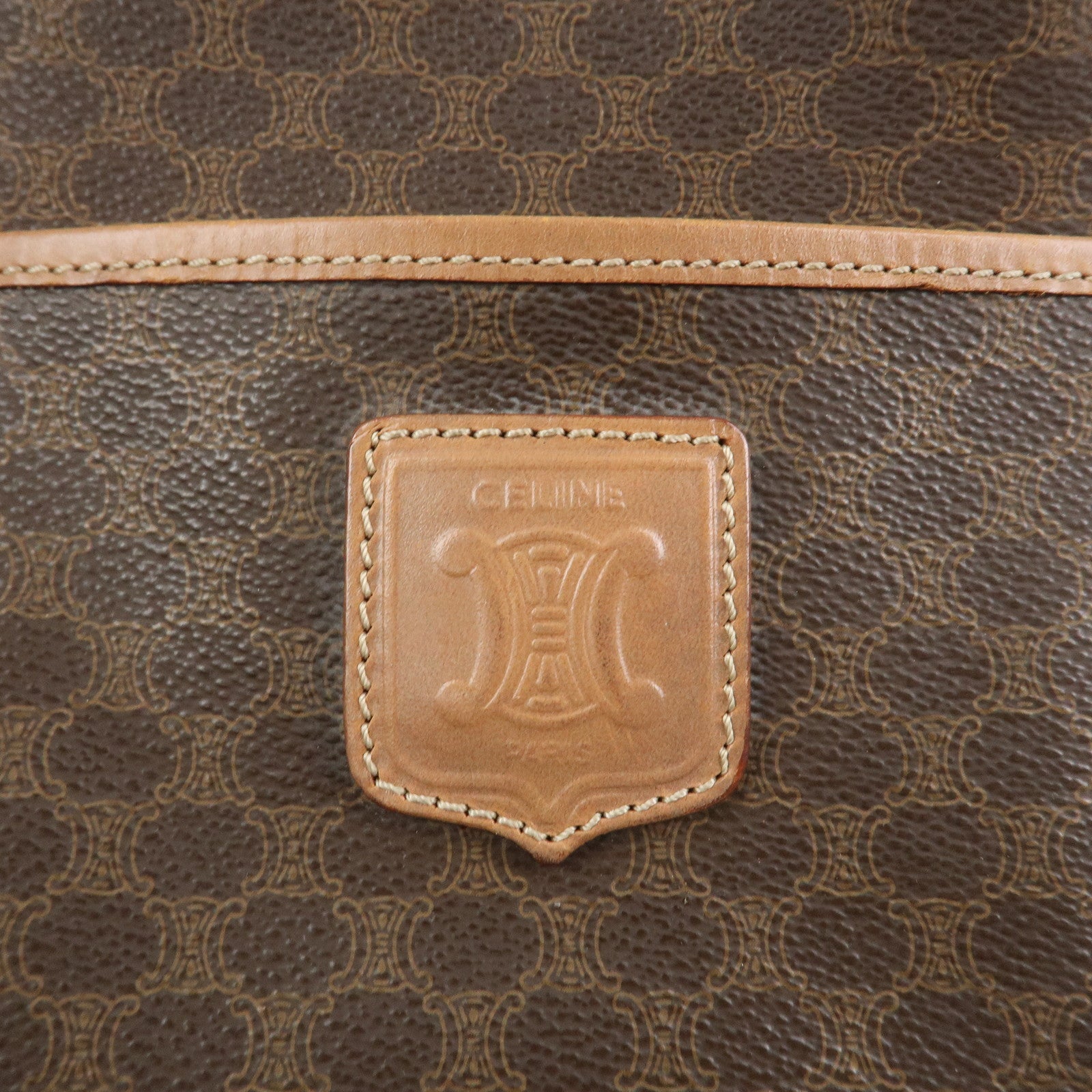 CELINE Macadam Logo PVC Leather Boston Bag Hand Bag Brown