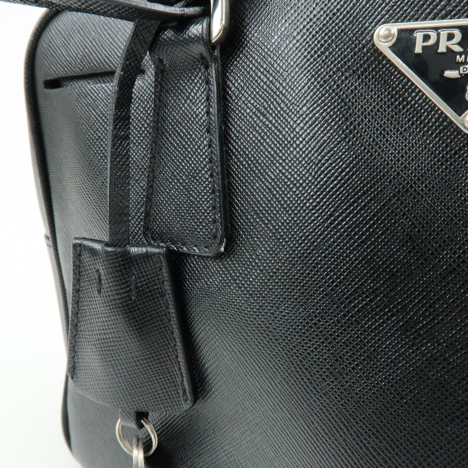 PRADA Triangle Logo Saffiano Leather Hand Bag Shoulder Bag Black