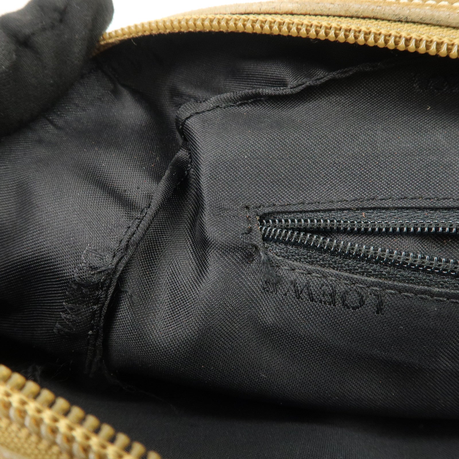 LOEWE Anagram Leather Suede Punching Boston Bag Beige Used