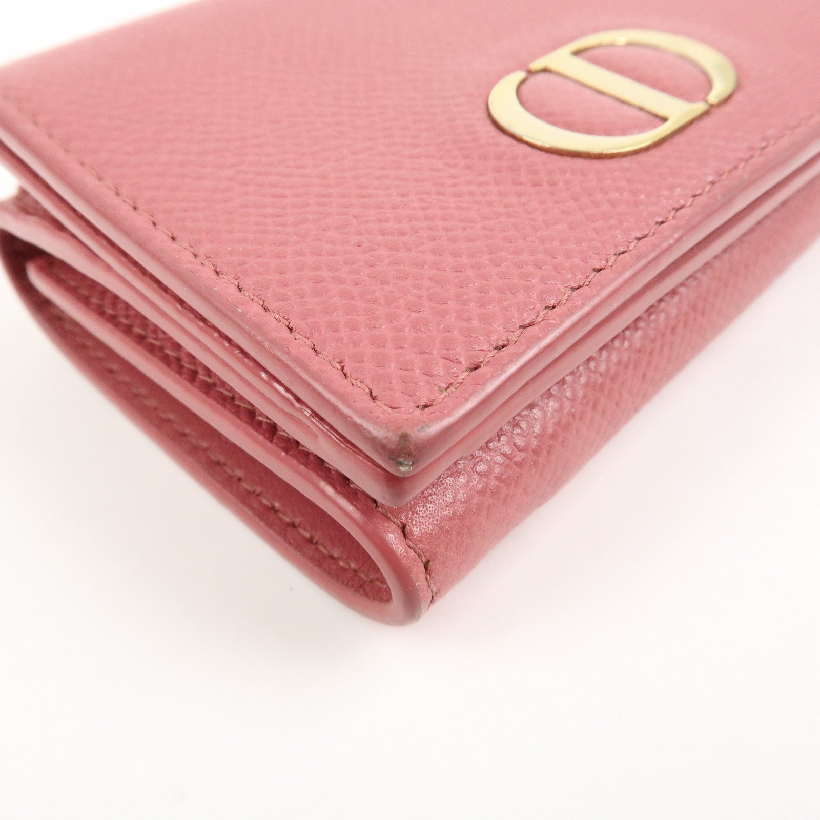 Christian Dior Logo Leather Tri-fold Small Compact Wallet Pink