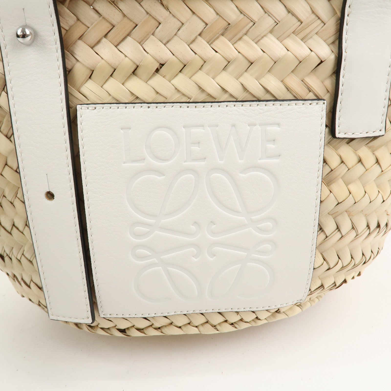 LOEWE Anagram Raffia Leather Small Basket Bag Hand Bag Natural