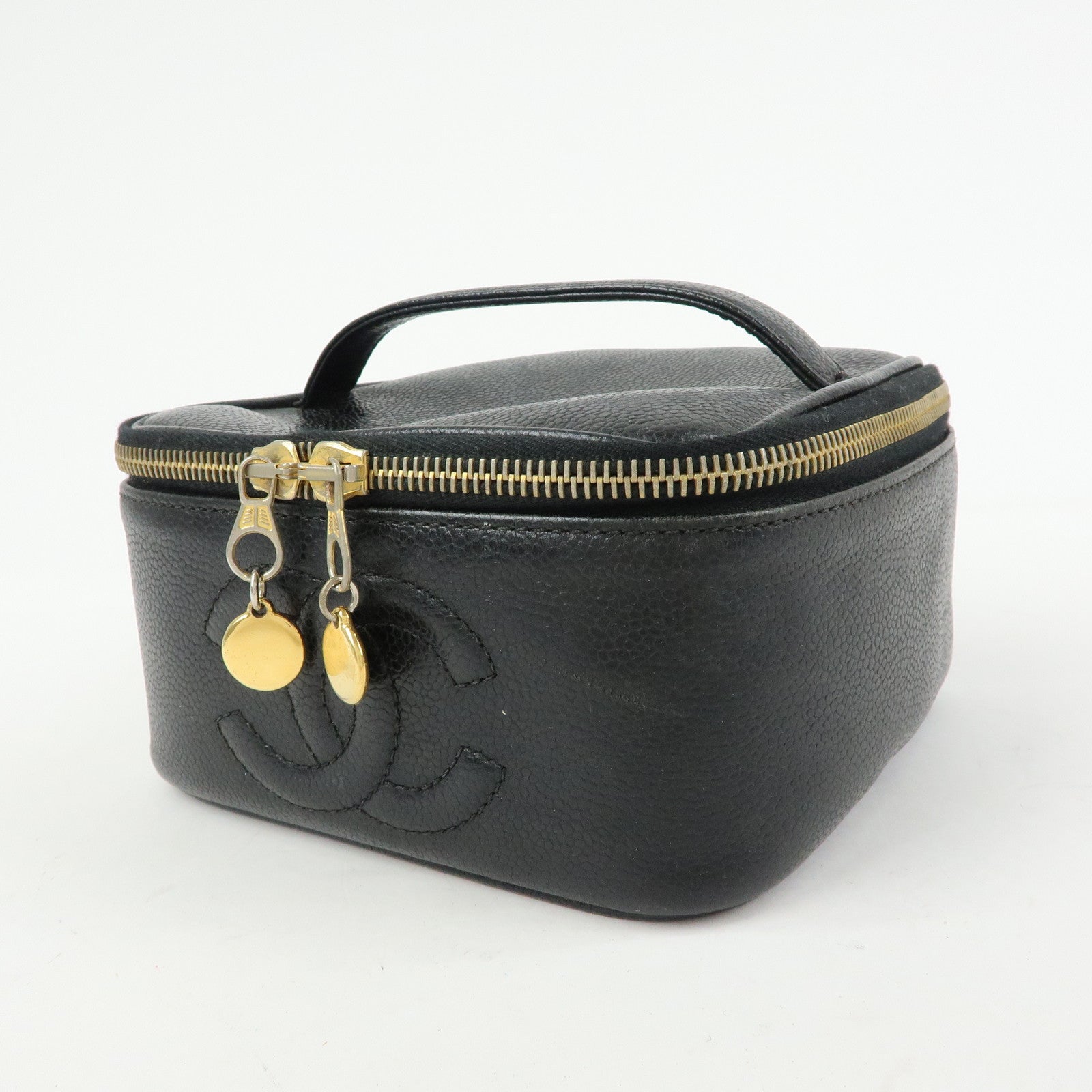 CHANEL COCO Mark Caviarskin Hand Bag Vanity Case Black A01997