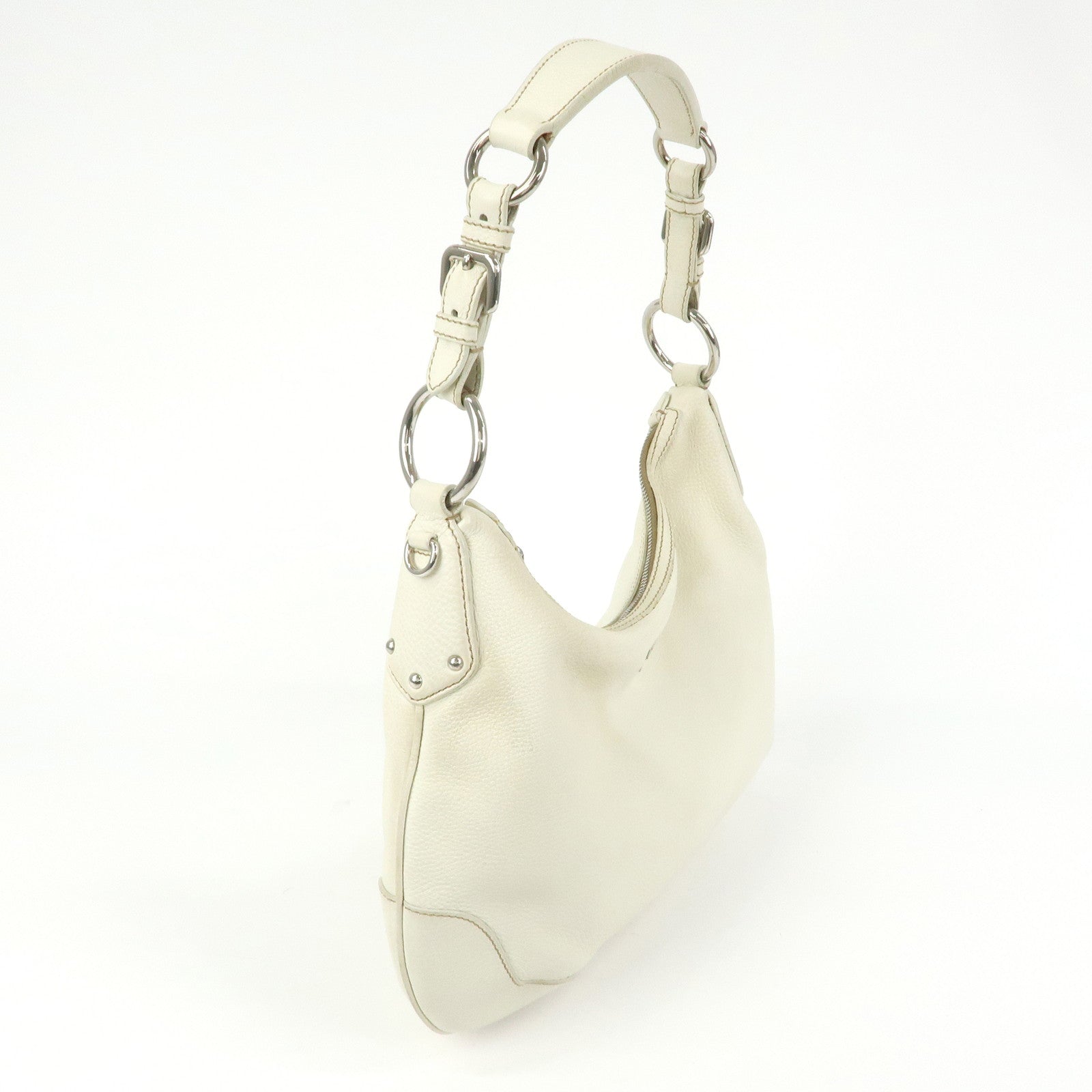 PRADA Logo Leather Hand Bag Shoulder Bag White