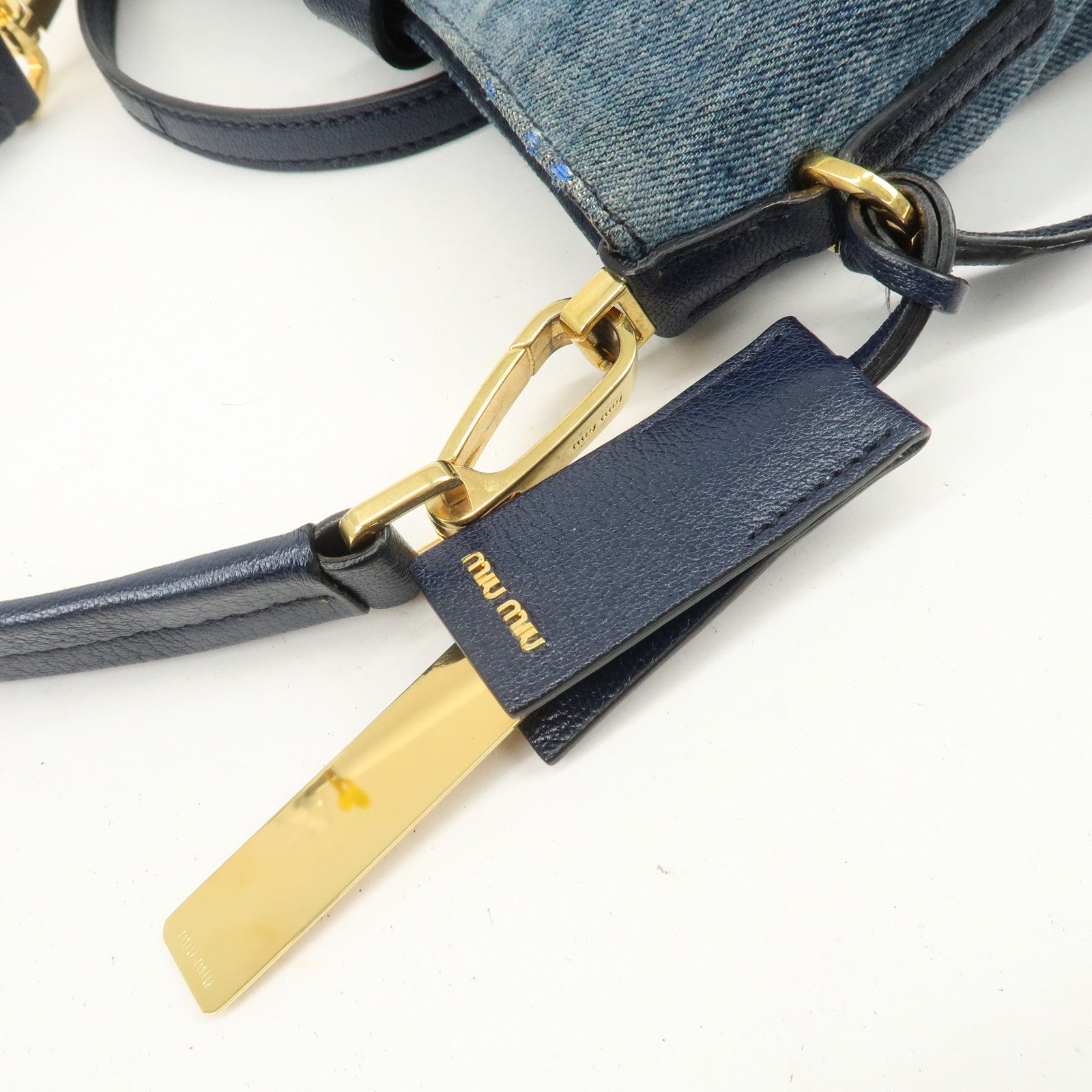 MIU MIU Madras Leather Denim 2Way Bag Hand Bag Shoulder Bag RR1951