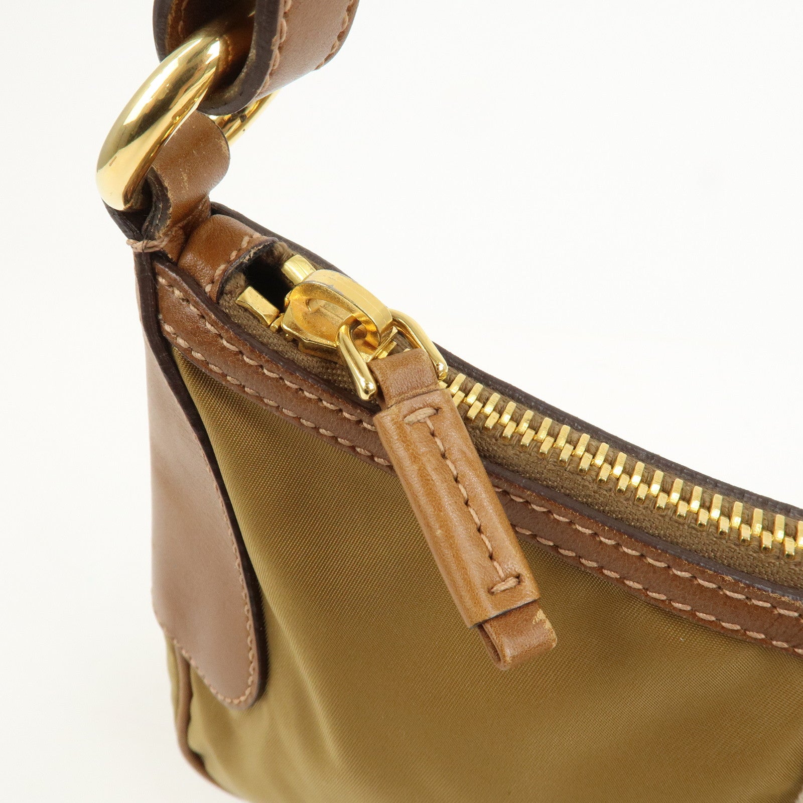 PRADA Triangle Logo Nylon Leather Shoulder Bag Brown BR3043