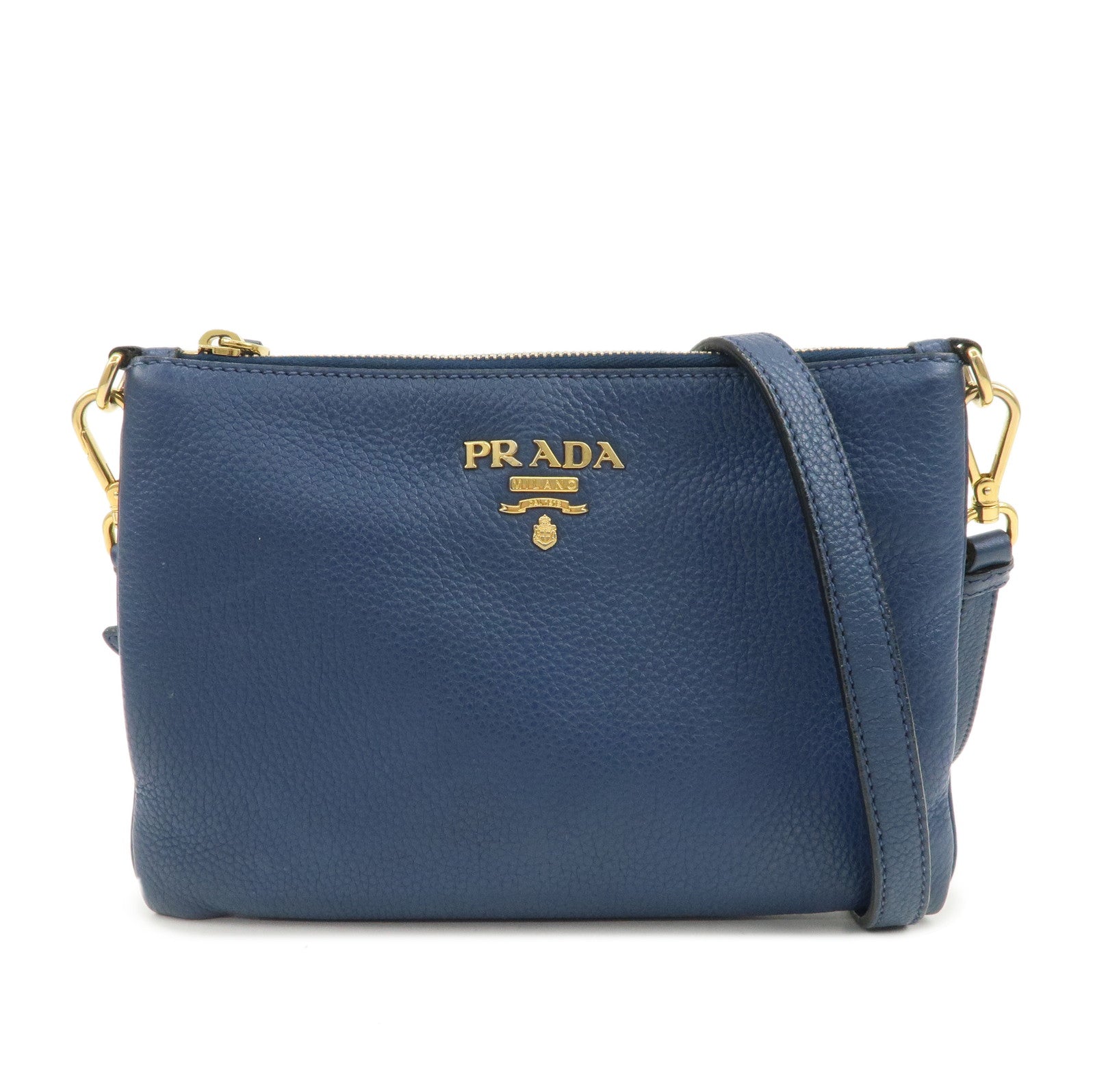 PRADA Logo Leather Shoulder Bag Crossbody Bag Blue 1BH013